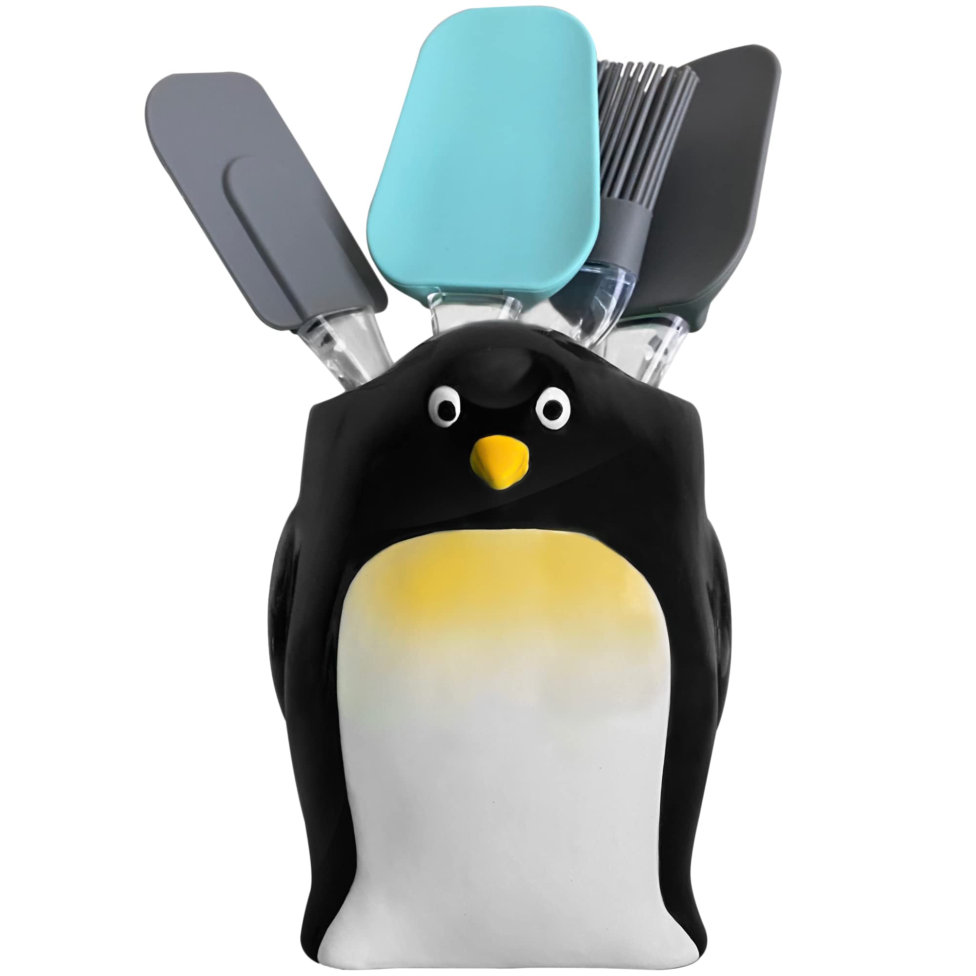 Penguin Kitchen Utensil Holder - Cute Penguin-Themed Storage Crock for Utensils & Spoons - Holiday Office & Home Decor - Perfect Desk Organizer & Gift for Penguin Lovers - Great for Kitchen, Office, or Penguin Theme Party Decorations