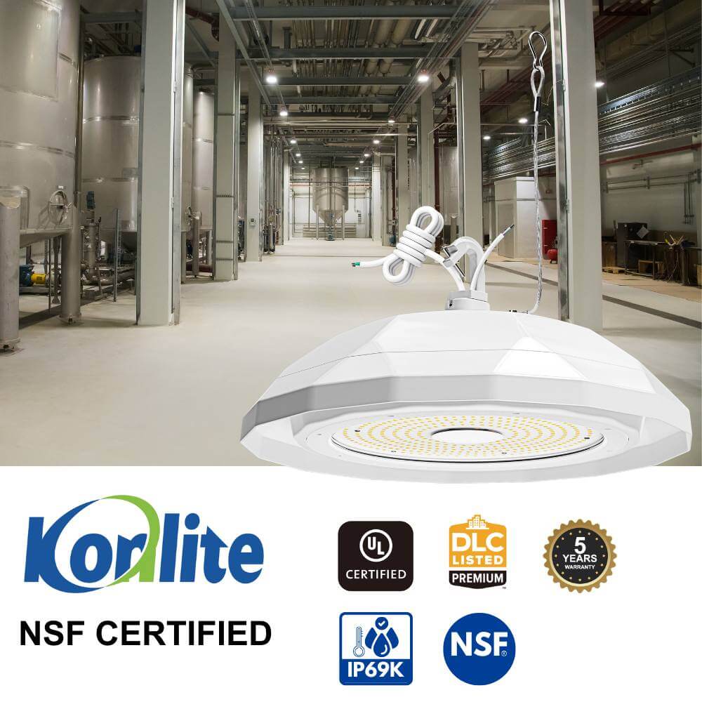 NSF Certified 200W LED High Bay Light - 29,200 Lumens, 5000K Daylight, 120-277V, Replaces 600W Metal Halide - Ideal for Commercial Kitchens, Warehouses & Food Processing Facilities