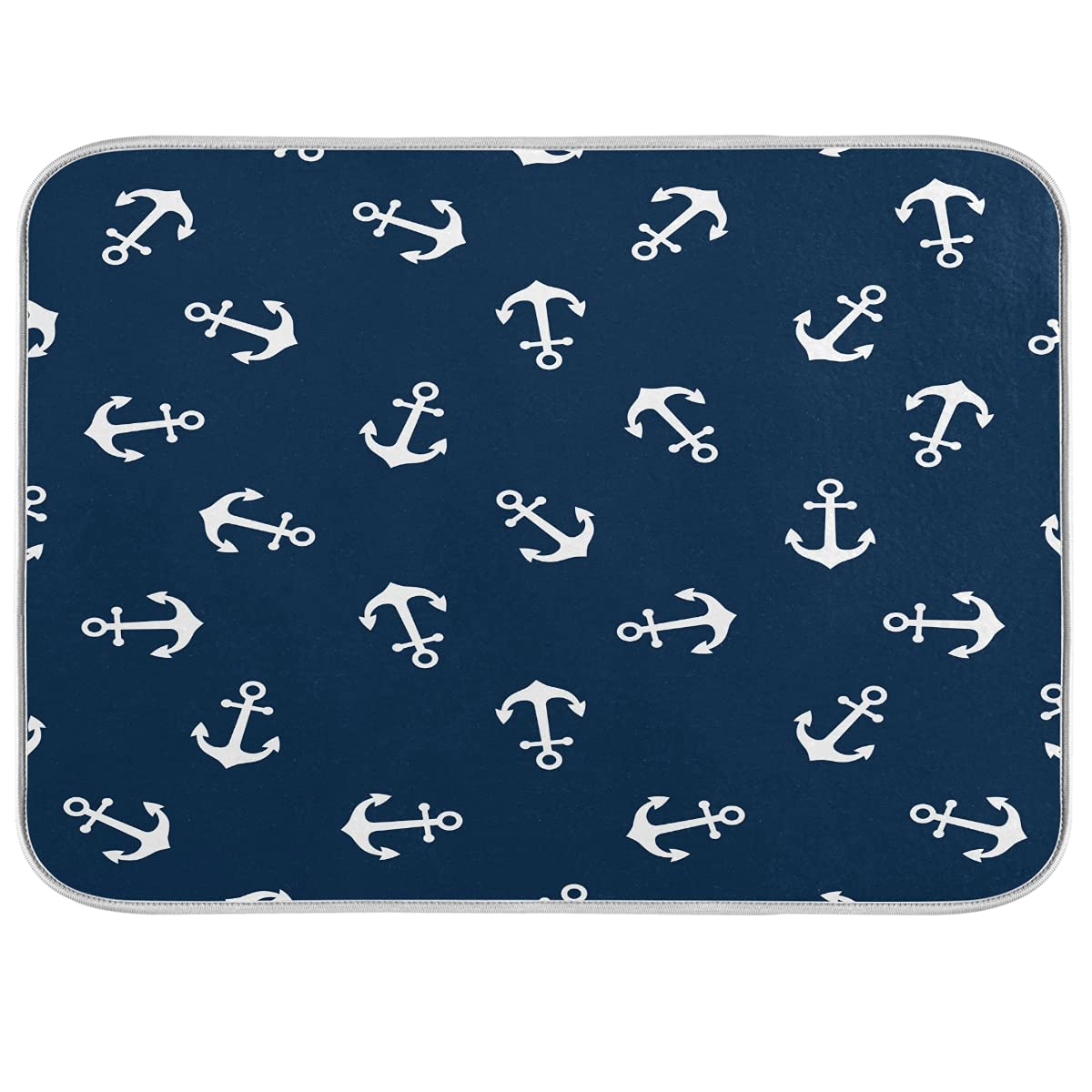 16x18 Marine Anchor Dish Drying Mat - Super Absorbent Kitchen Dish Drainer Pad | Fast Dry Non-Slip Kitchen Mat for Sink Countertop, RV & Boat Use