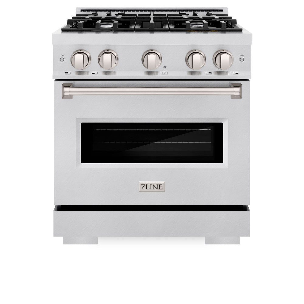 ZLINE 30-inch 4.2 cu. ft. Dual Fuel Range with 4 Burner Gas Cooktop & Electric Convection Oven - Satin Stainless Steel (CDRS 30) | Professional Kitchen Appliance for Home Chefs & Cooking Enthusiasts