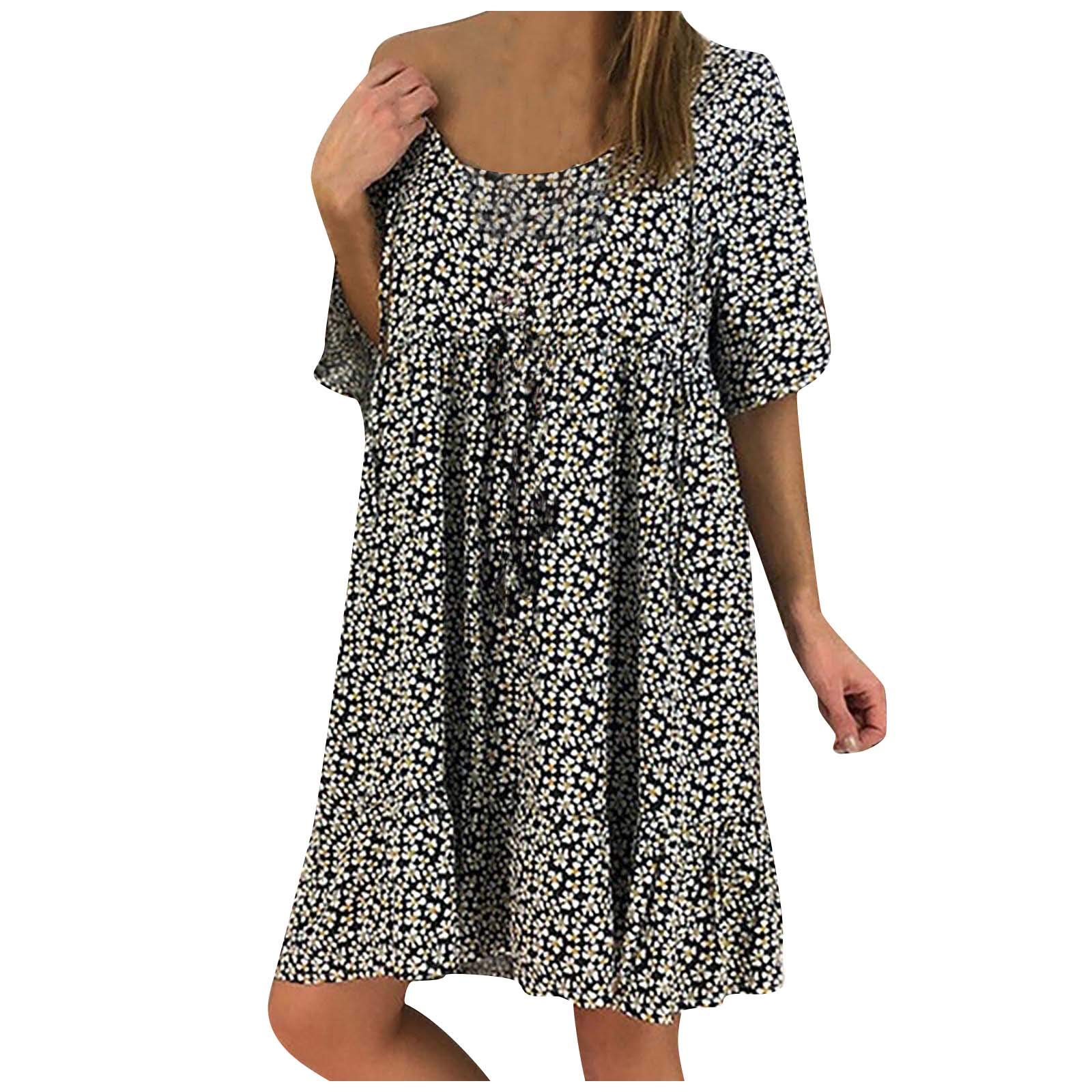 Women's Floral Beach Dress - Summer V-Neck Mini Dress with Short Sleeves & Trumpet Hem | Casual Sundress for Vacations, Pool Parties & Tropical Getaways