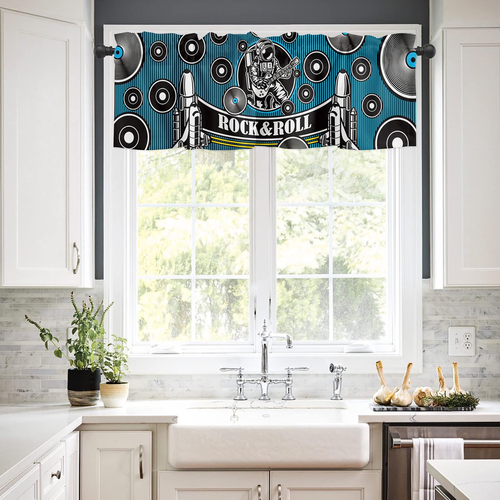 Spaceman Guitar Rock Valance Curtains 54x18