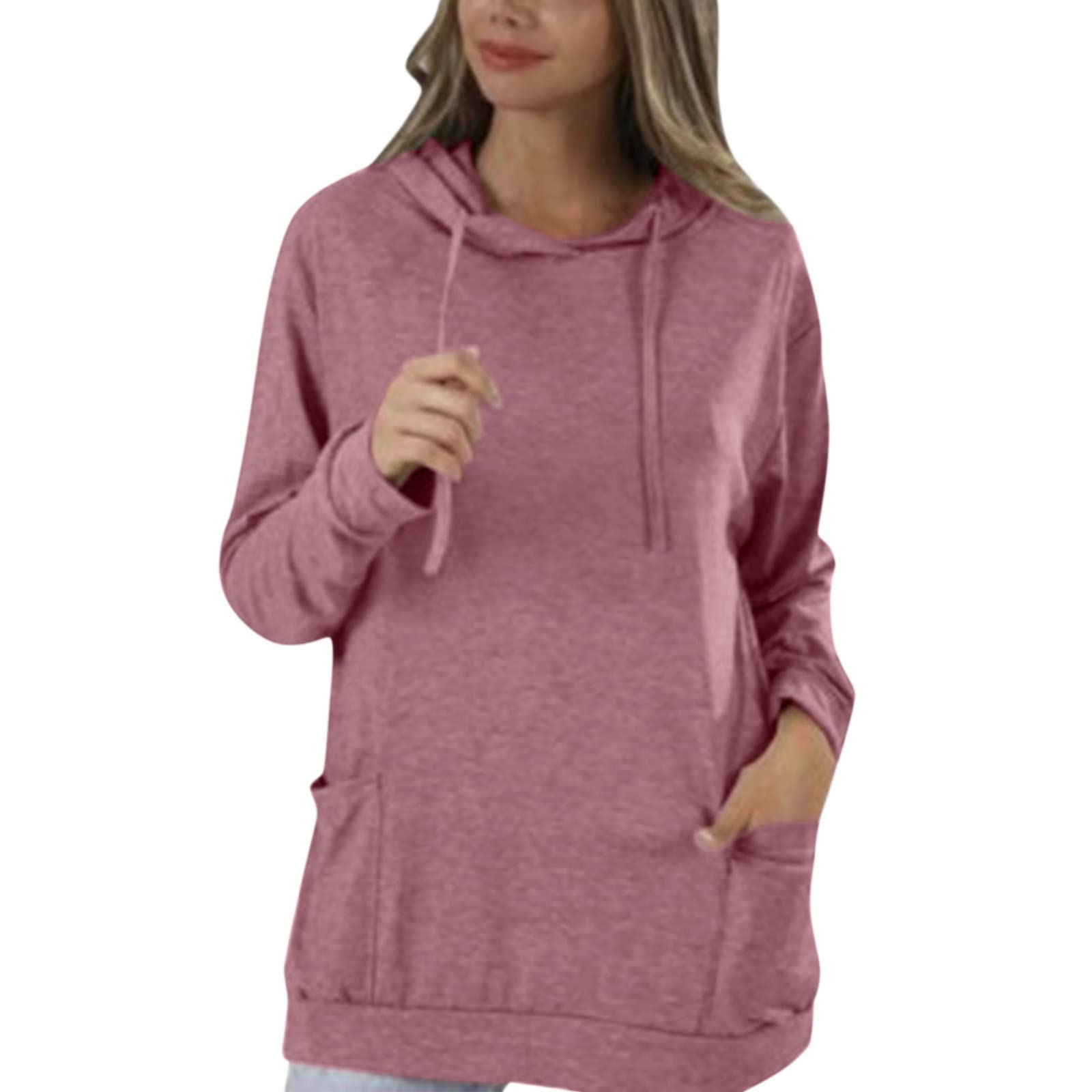 Women's Winter Casual Hooded Sweatshirt - Soft Solid Color Long Sleeve Pullover with Pockets | Cozy Loungewear for Home, Outdoor Activities & Casual Outings