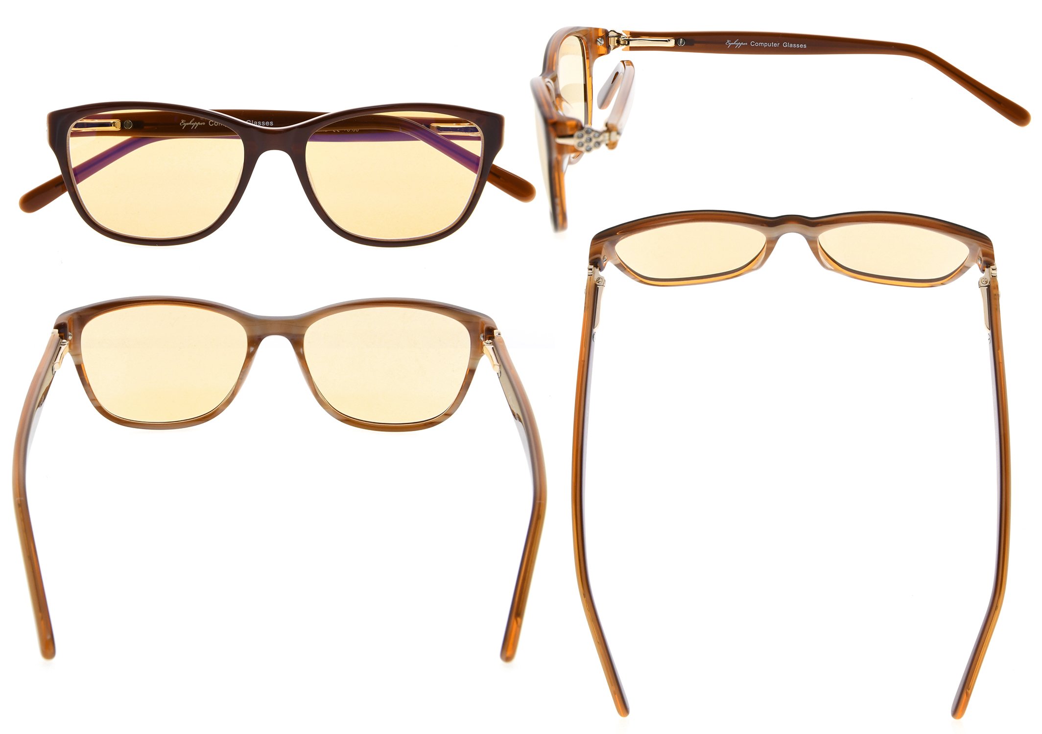 Eyekepper Anti Blue Light Glasses - Acetate Frame Computer Reading Glasses with Amber Tinted Lenses for Eye Strain Relief (Brown) | Perfect for Office Work, Gaming & Screen Time Protection