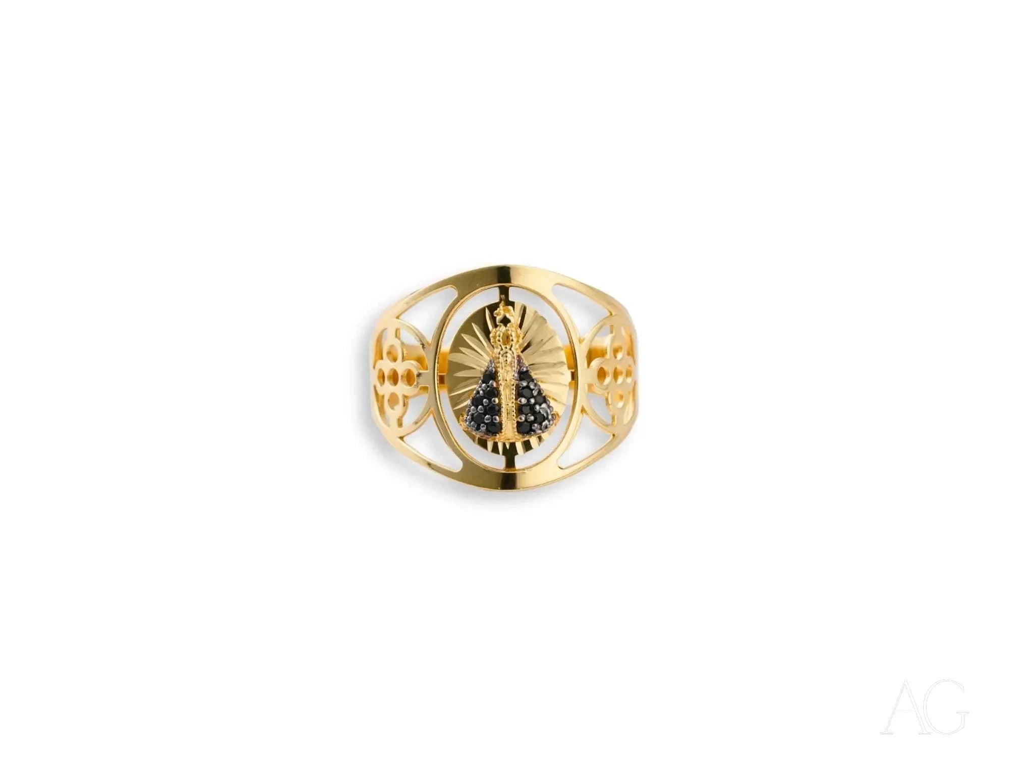 18k Yellow Gold Our Lady of Aparecida Devotional Ring - Elegant Religious Jewelry for Catholic Faithful, Prayer & Special Occasions