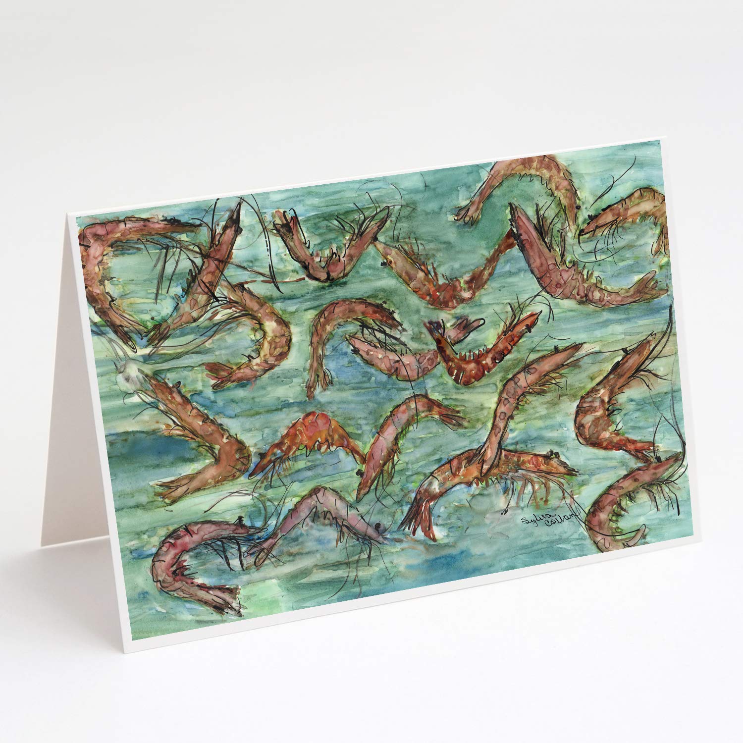 Caroline's Treasures 8943GCA7P Whimsical Shrimp Greeting Cards - Pack of 8 Blank A7 (5x7) Note Cards with Envelopes | Perfect for Birthday Wishes, Thank You Notes & Special Occasions