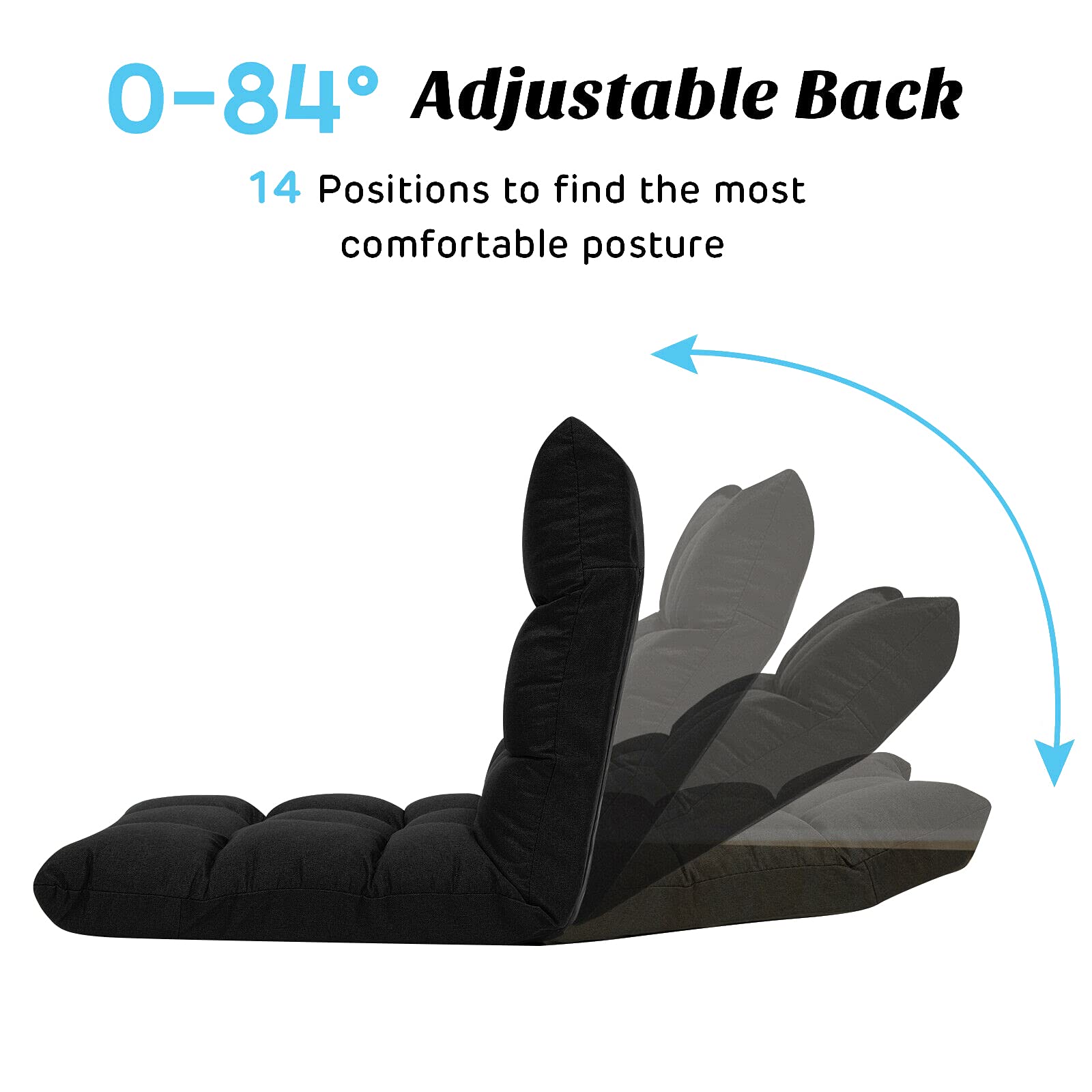 Premium Black Linen Fabric Floor Chair - 14 Adjustable Backrest Positions, Thick Padded Cushion & Sturdy Steel Frame - Perfect for Gaming, Reading, Watching TV, and Relaxing - Ergonomic Folding Lazy Chair for Adults & Teens - Ideal for Living Rooms, Bedrooms, and Dorm Rooms