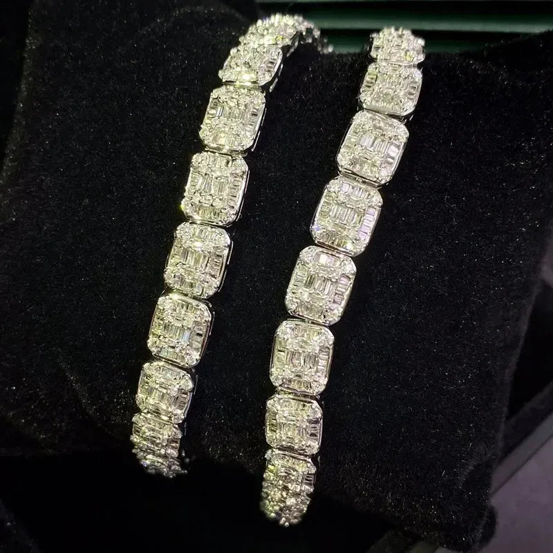 18K Solid White Gold Natural Diamonds 4.0ct H SI Luxury Square Bracelet for Women - Perfect Gift for Senior Banquet, Engagement Party & Special Occasions