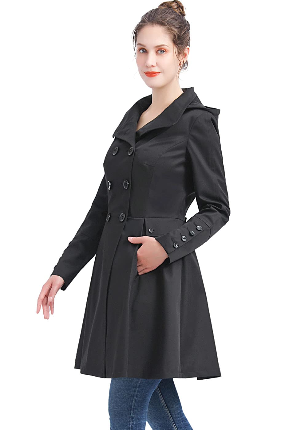BGSD Women's Kayla Waterproof Hooded Mid-Length Trench Coat | All-Weather Raincoat for Regular & Plus Sizes | Perfect for Commuting, Travel & Outdoor Activities
