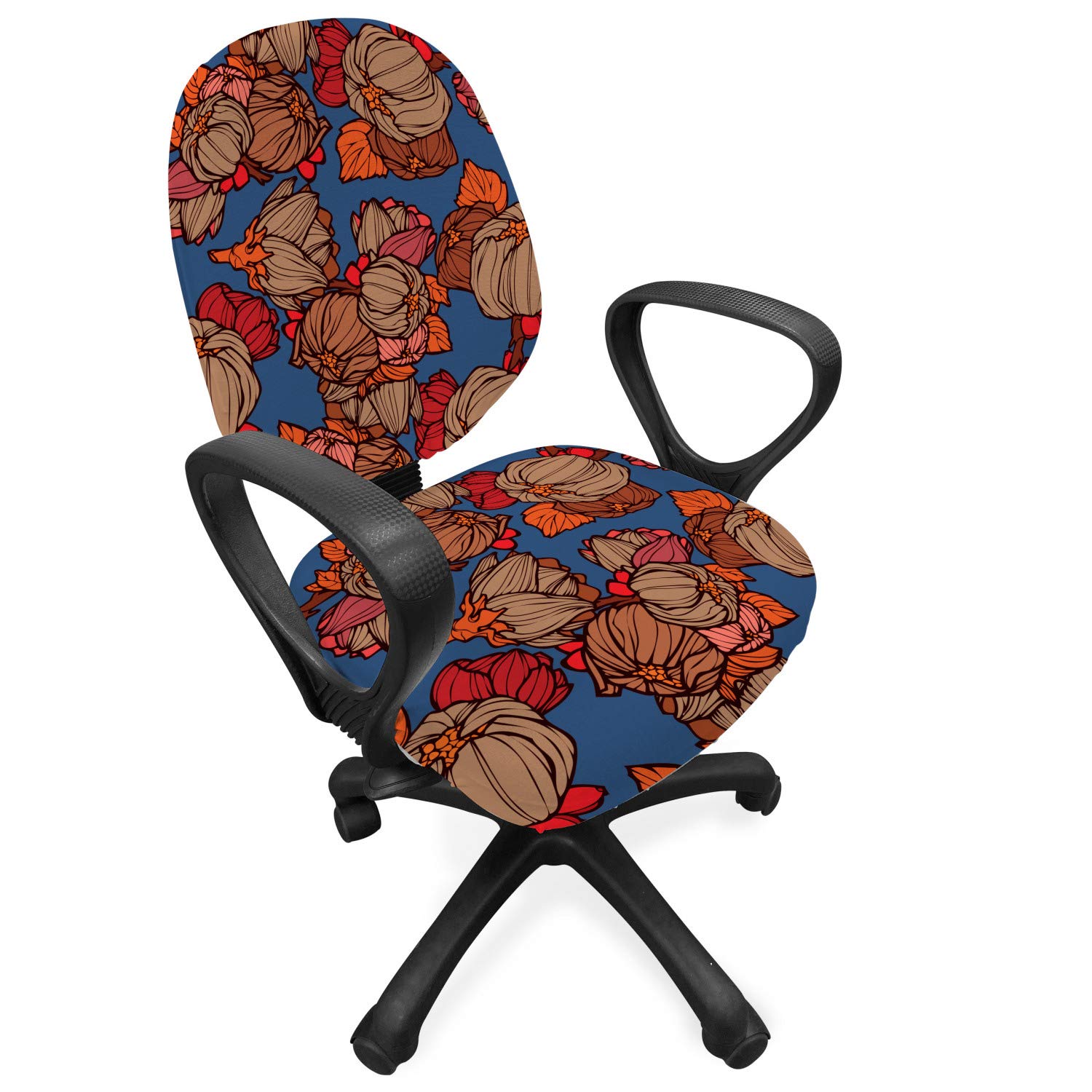 Ambesonne Floral Office Chair Slipcover - Modern Boho Print with Pastel Onion Flowers Pattern, Stretchable & Washable Fabric Cover, Standard Size (Blue/Brown) - Perfect for Home Office, Study Room & Boho Decor
