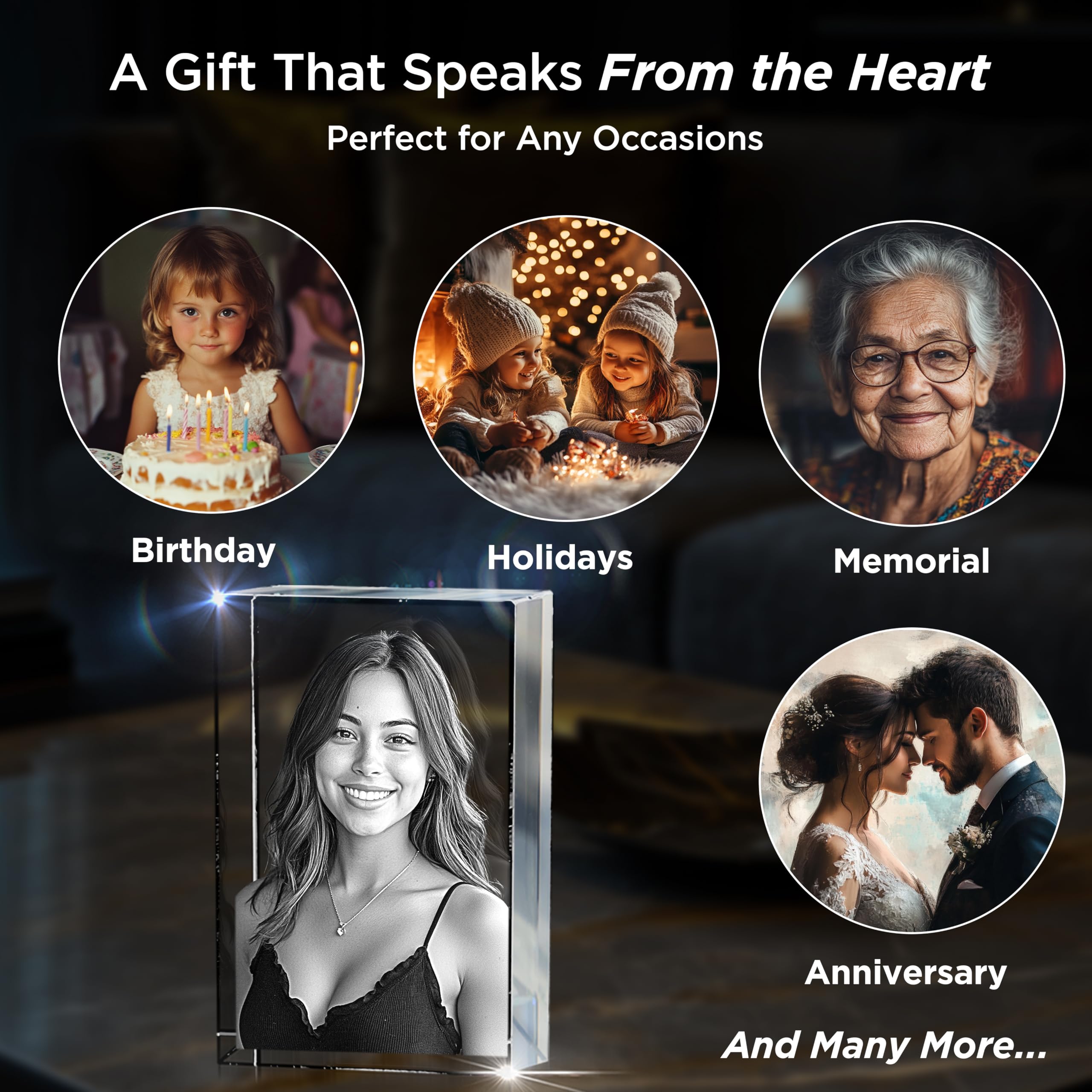 CAPTUR3D Custom 3D Crystal Photo - Personalized Laser Engraved Glass Picture Gift for Women, Men, Mom, Dad, Wife, Husband | Birthday, Anniversary, Wedding, Memorial Present | Home Decor, Office Display & Special Occasion Keepsake
