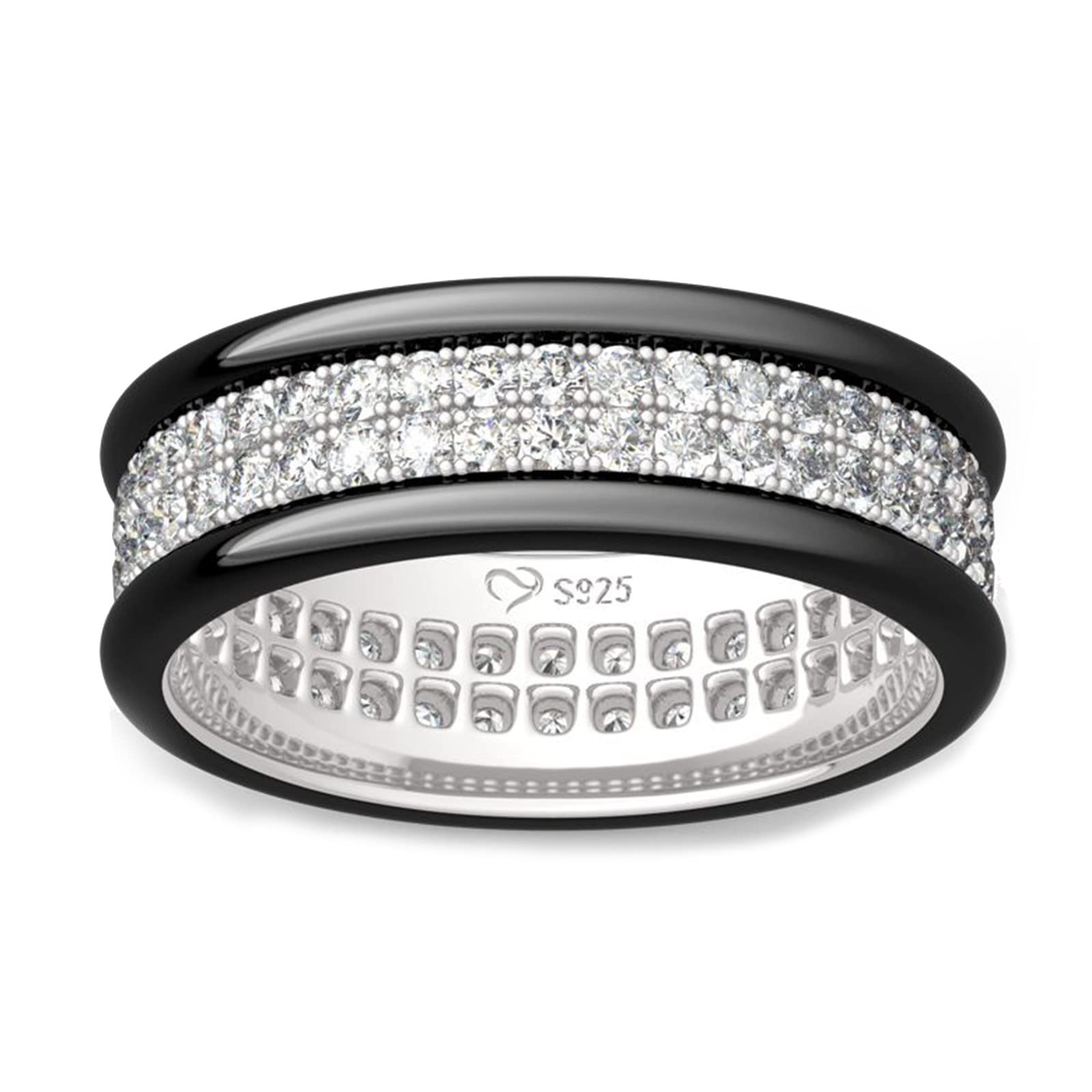 Jeulia Sterling Silver Two-Tone Wedding Band Set - Round Cut Diamond Engagement Ring for Men & Women, Stackable Rings with Jewelry Gift Box - Perfect for Proposals, Anniversaries, and Couple Jewelry Gifts