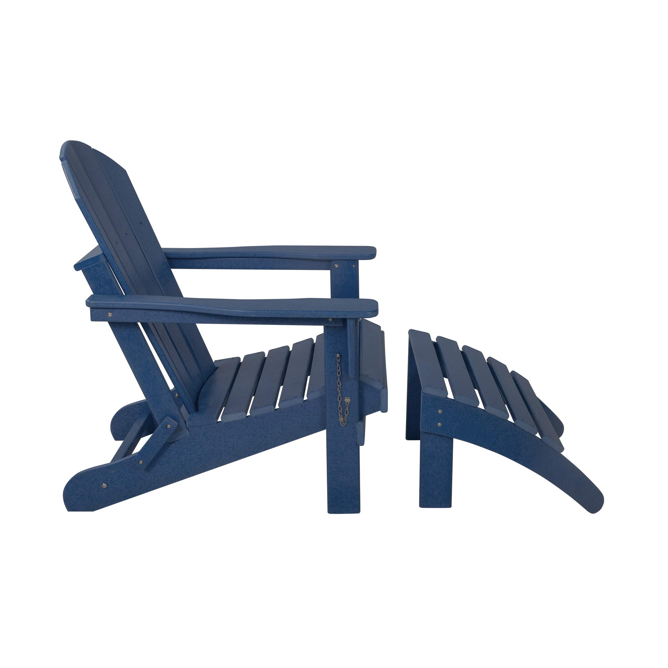 WestinTrends Malibu 2-Piece Outdoor Lounge Chair Set with Ottoman - All-Weather Poly Lumber Adirondack Patio Chairs for Poolside, Garden, Backyard & Beach Relaxation - Navy Blue Folding Chairs for Comfortable Outdoor Seating