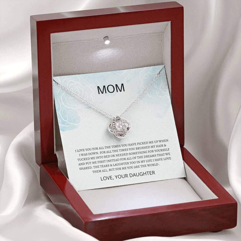 Mom You Are The World Love Knot Necklace - Sterling Silver Mother's Day Gift for Mom, Daughter to Mother Jewelry, Heart Pendant Necklace for Women | Perfect for Mother's Day, Birthday, Anniversary & Special Occasions