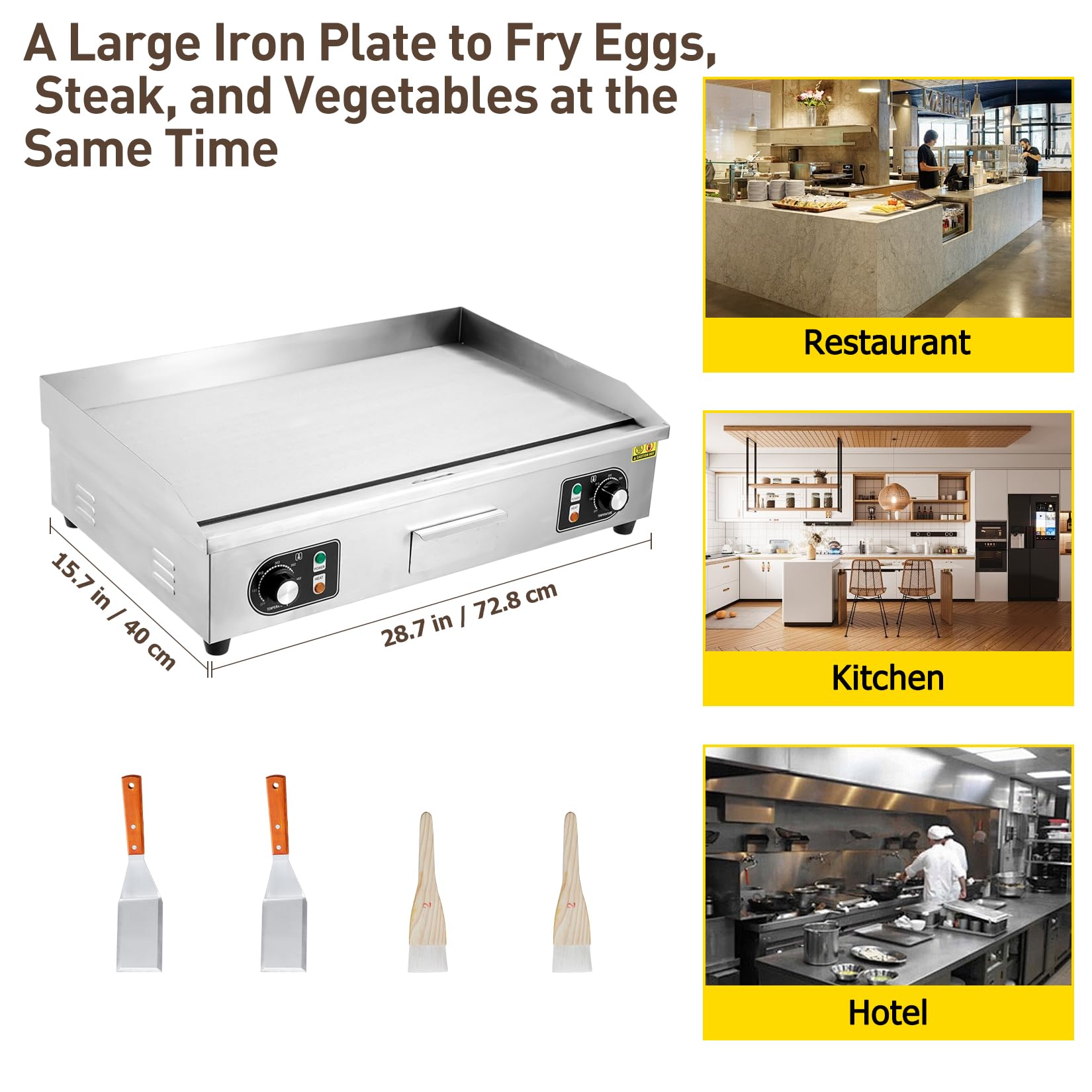 GARVEE 30 Inch Commercial Electric Grill 3000W Stainless Steel Griddle with Adjustable Temperature (122°F-572°F) - Non-Stick Surface for Home Kitchen & Restaurant Use - Perfect for Pancakes, Burgers, Steaks & Large Batch Cooking (No Plug Included)