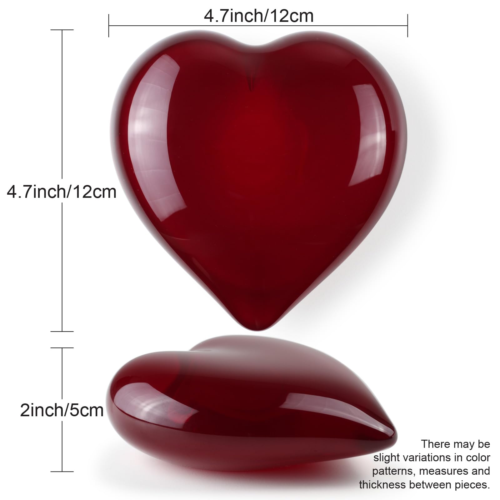 Hand Blown Murano-Style Big Red Heart Glass Paperweight - Cá d'Oro Art Glass Decoration for Home Office Desk, Gift for Valentine's Day & Anniversary