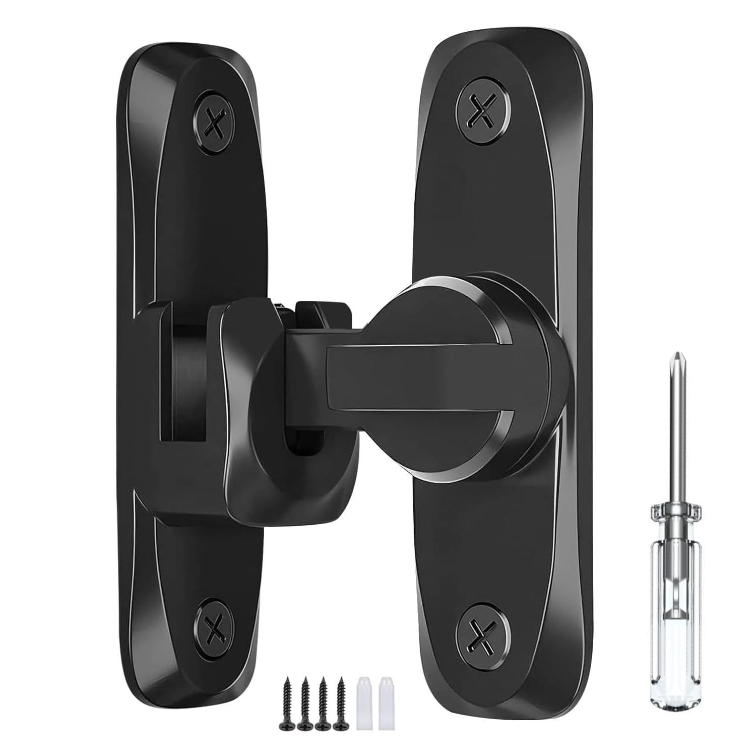 90/180 Degree Zinc Alloy Barn Door Lock Latch - Heavy Duty Gate Hasp for Push/Sliding/Barn Doors - Secure Right Angle Lock with Screwdriver (Black, 1Pc) - Perfect for Farmhouses, Sheds, Garages & Outdoor Gates