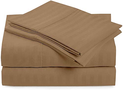 Premium 4-Piece 100% Long-Staple Combed Cotton Bed Sheet Set - Soft, Breathable Sateen Weave - Deep Pocket Fits Mattress Up to 12