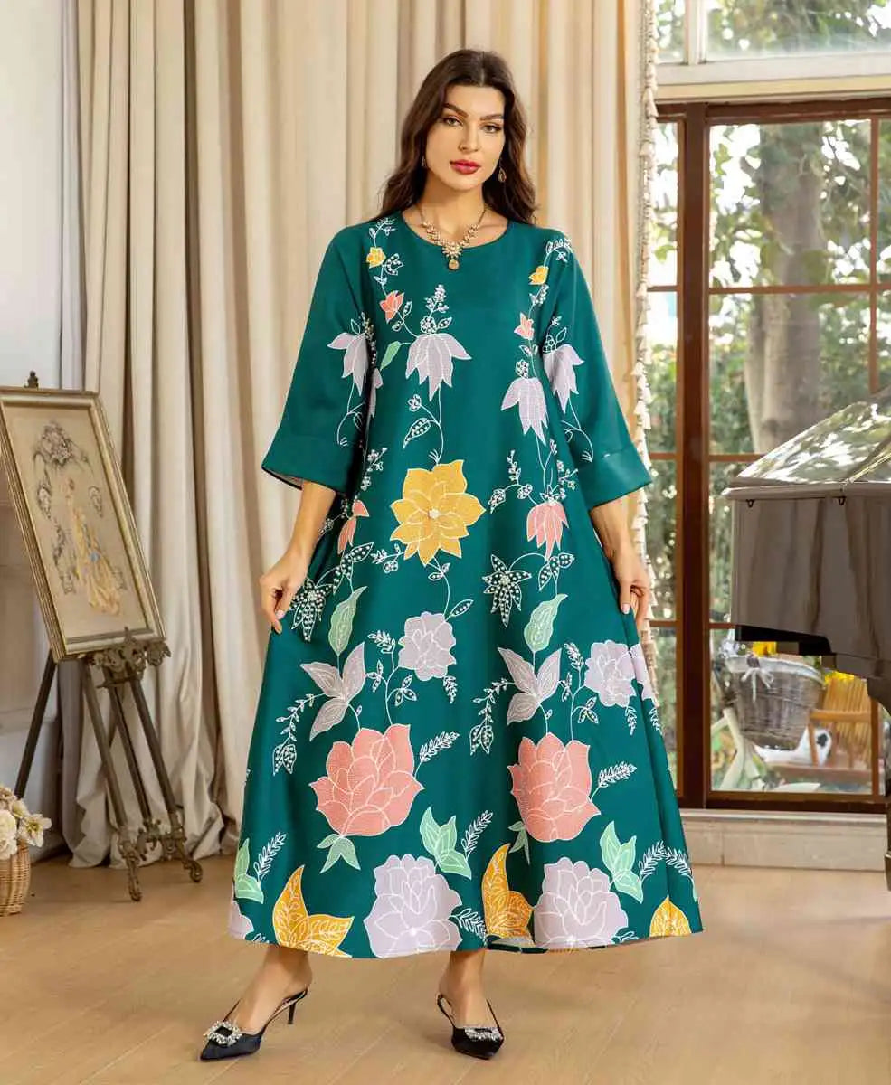 Elegant Hotfix Rhinestone Beaded Caftan Dress for Women - Perfect for Eid Celebrations, Weddings & Special Occasions
