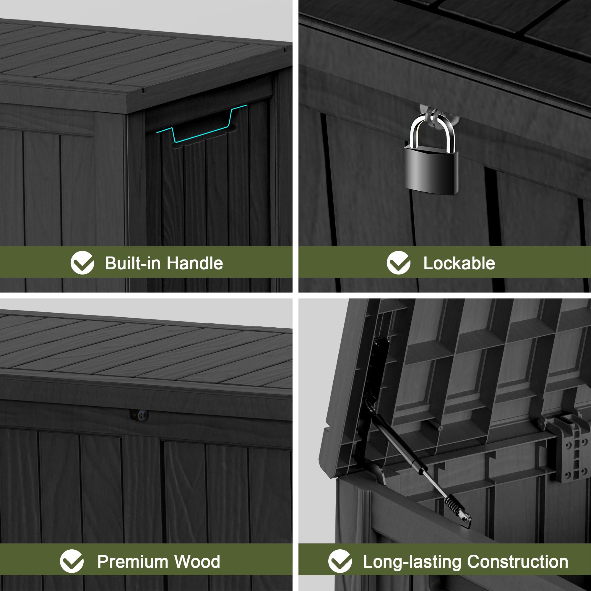 121 Gallon Outdoor Deck Storage Box - Lockable Waterproof Resin Container for Patio Furniture, Garden Tools, Pool Accessories & Cushions - Perfect for Backyard, Poolside & Garden Organization (Black)