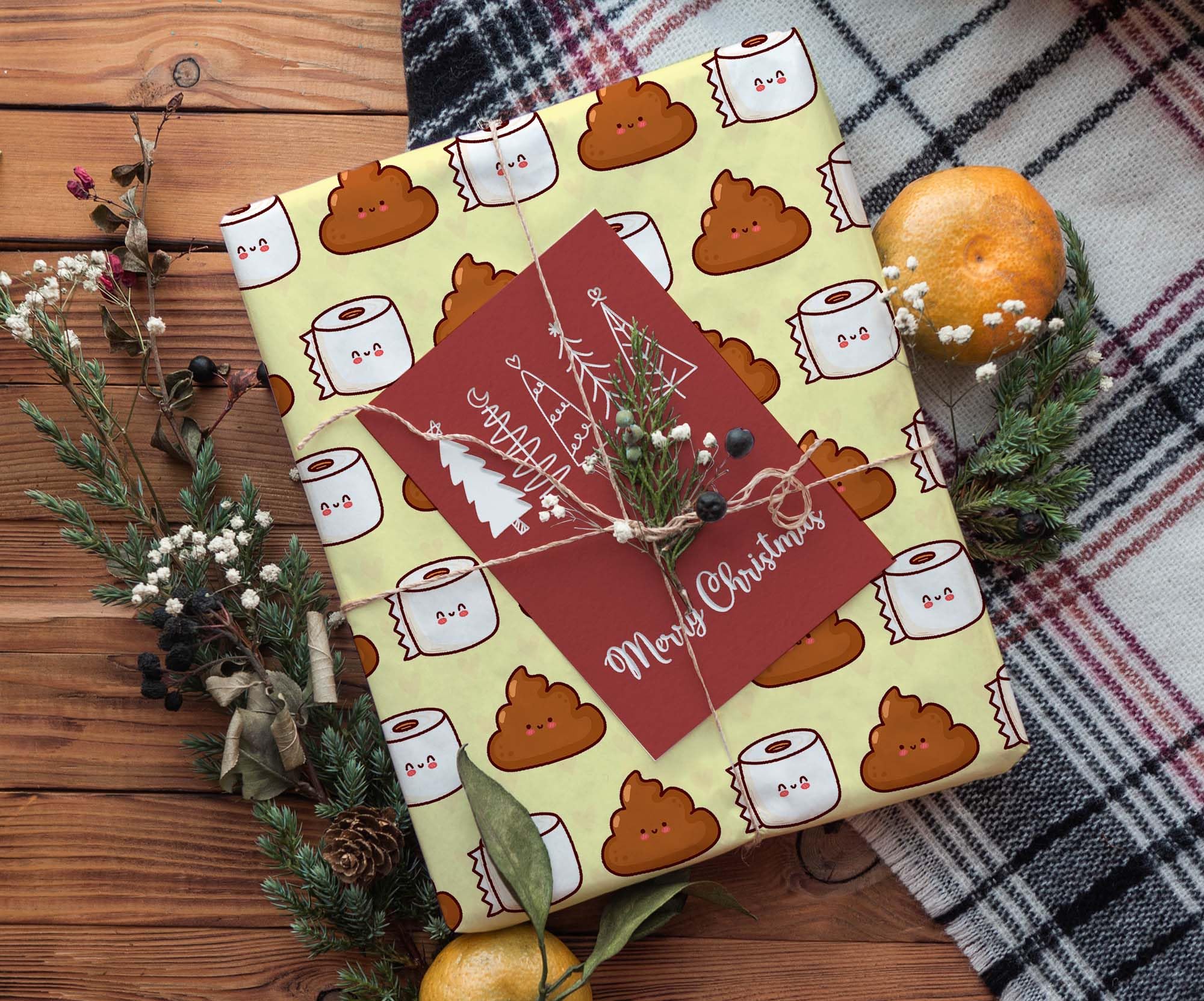 Funny Poop Emoji Christmas Wrapping Paper - Cute Holiday Gift Wrap for Kids, Xmas Party Decorations - 20x30 Inch Sheet - Perfect for Gag Gifts, Stocking Stuffers & Festive Holiday Parties