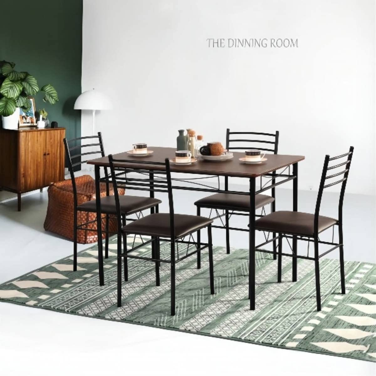 Harper & Bright Designs 5-Piece Modern Dining Table Set - Wooden Kitchen Table with Sturdy Metal Frame & 4 PU Leather Chairs - Perfect for Small Spaces, Breakfast Nooks & Contemporary Dining Rooms
