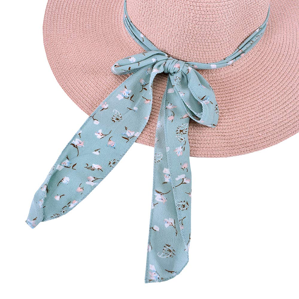 Elegant Chiffon Streamers Ladies Straw Hat - Summer Travel Sun Hat with UPF Protection, Foldable Beach Hat for Women - Perfect for Beach Vacations, Outdoor Picnics, and Garden Parties