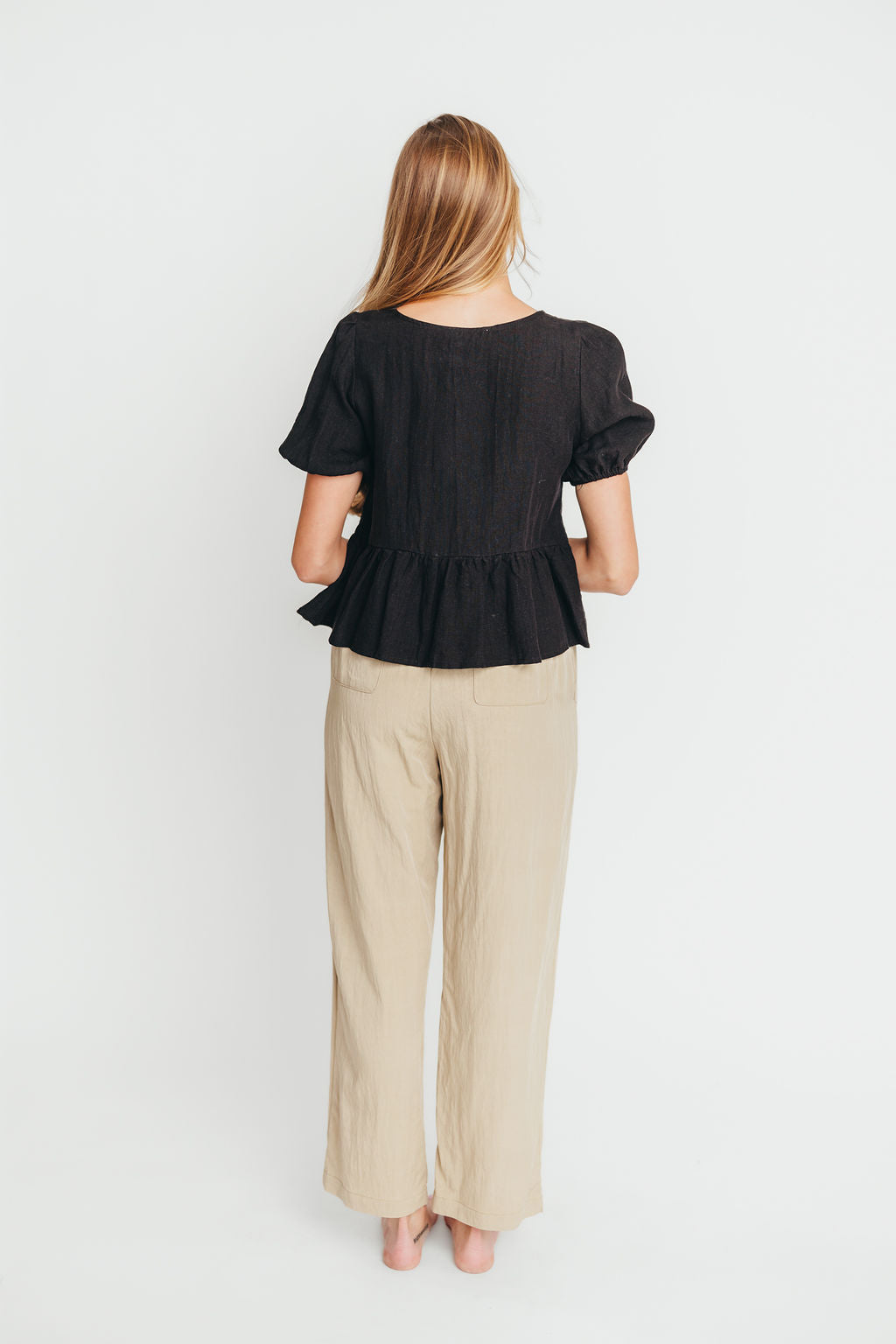 Mylie Tie Top Woven Blouse - Women's Black Button-Up Shirt for Work, Office & Casual Outfits | Stylish & Comfortable Summer Fashion Top