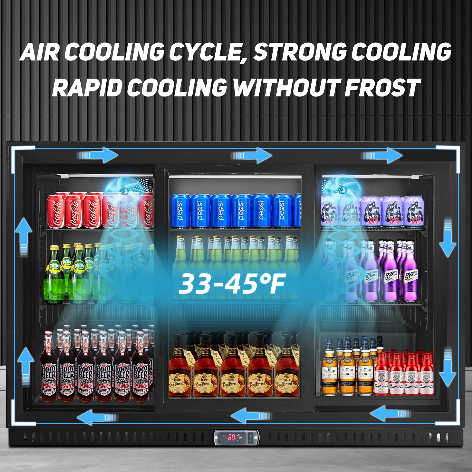 11.5 cu.ft Commercial Back Bar Cooler with 3 Glass Doors - Under Counter Beverage Refrigerator for Soda, Beer & Wine - Energy Efficient LED Lighting Mini Fridge - Perfect for Bars, Restaurants, Home Bars and Entertainment Spaces