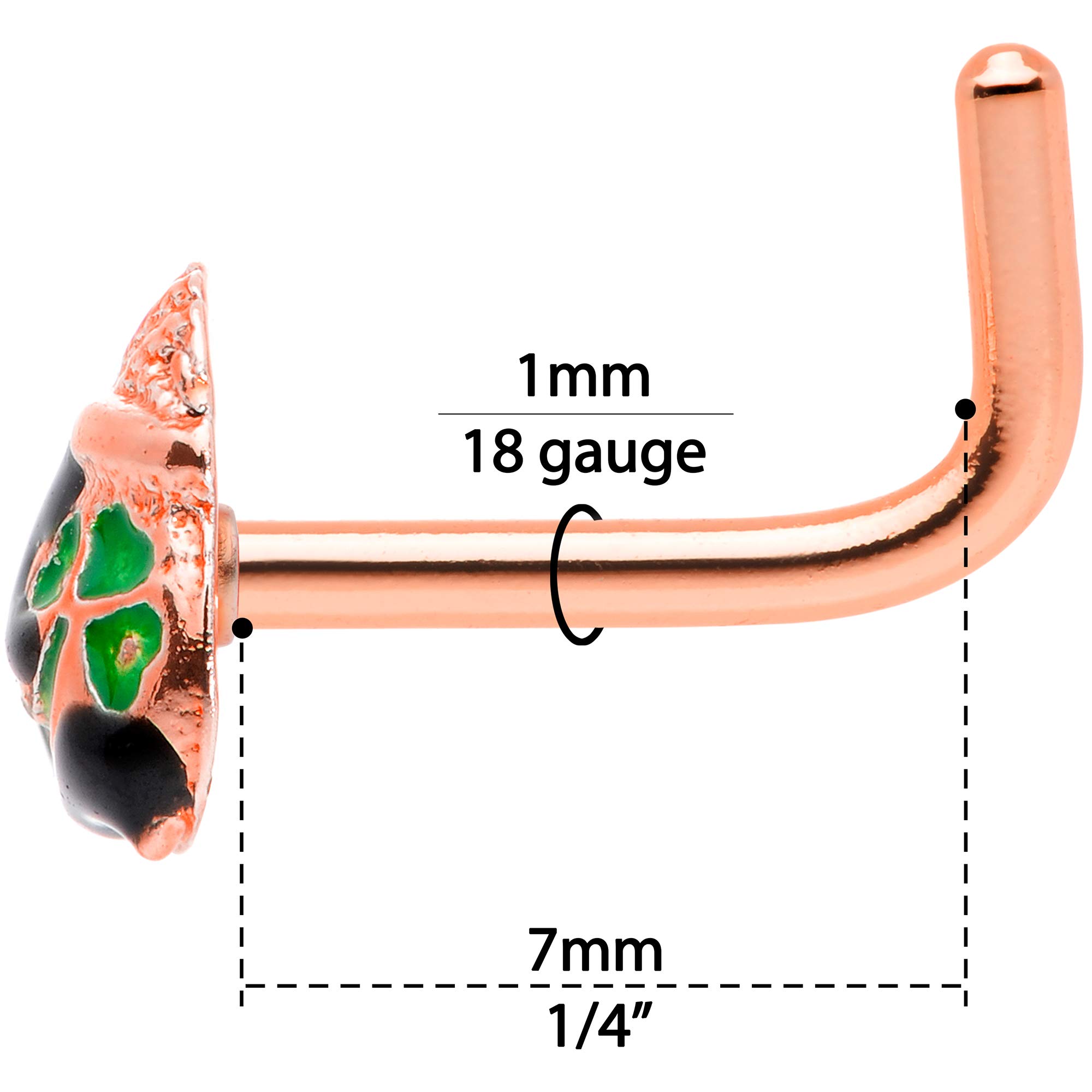 Anodized Steel L-Shaped Nose Ring - Rosy Lucky Pot o Gold Nose Stud Body Piercing Jewelry (5/16