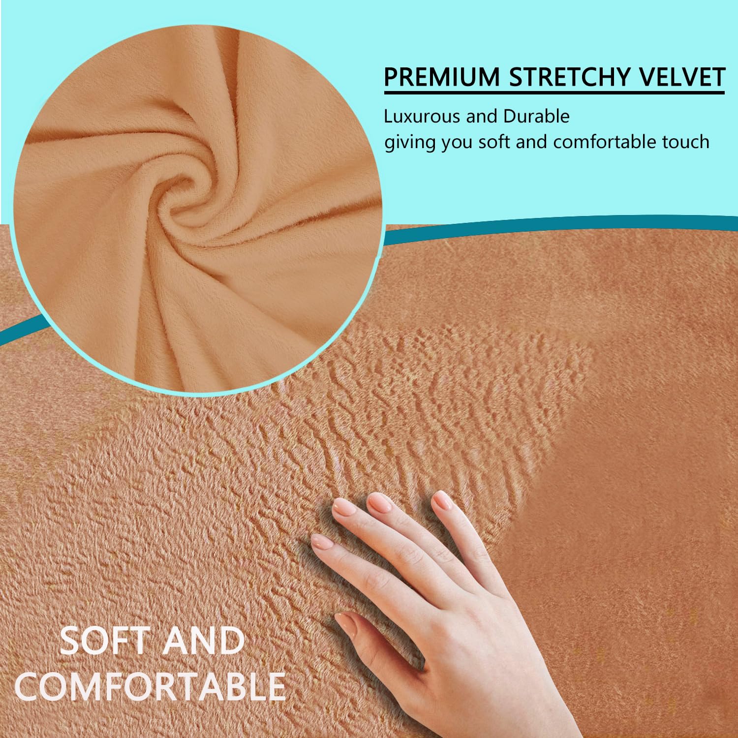 U-NICE HOME Stretch Velvet Chair & Sofa Covers - Furniture Protector Slipcover for Dogs & Pets (Camel Color) - Perfect for Living Room, Bedroom & Pet-Friendly Homes