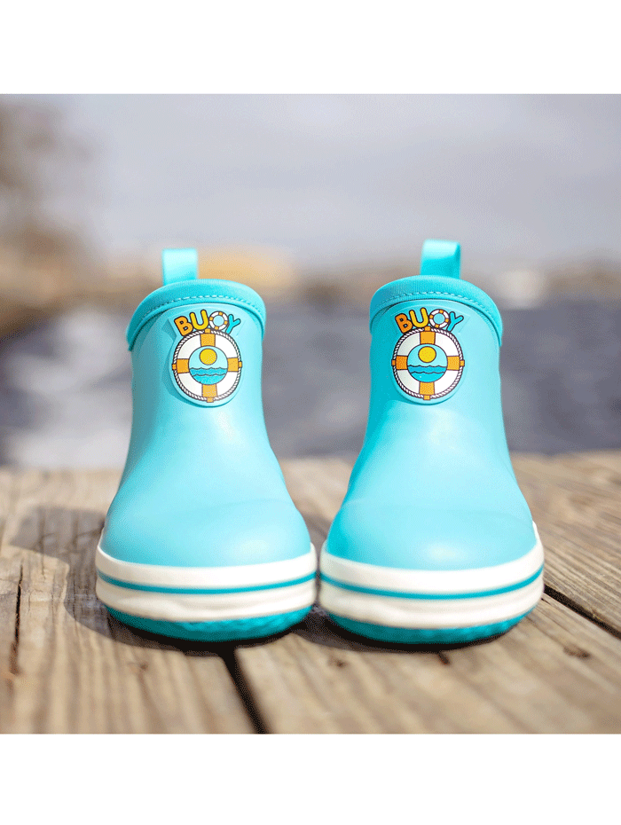 Buoy BB107 Kids Waterproof Rubber Rain Boots for Boys & Girls - Turquoise Color for Outdoor Play, Puddle Jumping & Gardening
