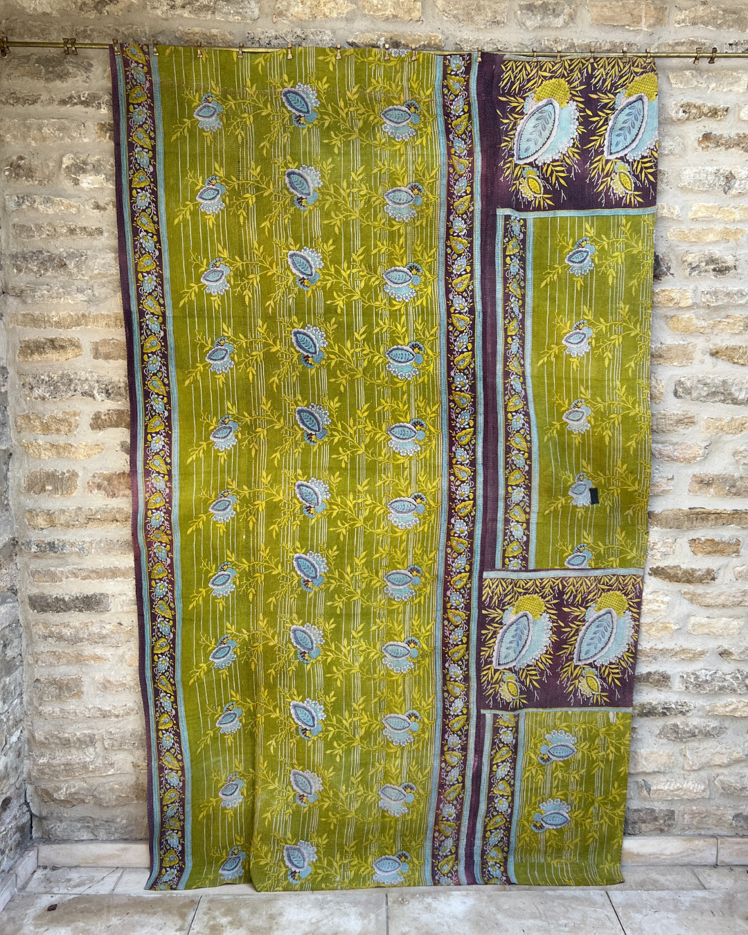 Midweight Kantha Quilt No. 796 - Handmade Cotton Bedspread, Lightweight Blanket for All Seasons | Perfect for Bedroom, Sofa, Travel & Gift Giving