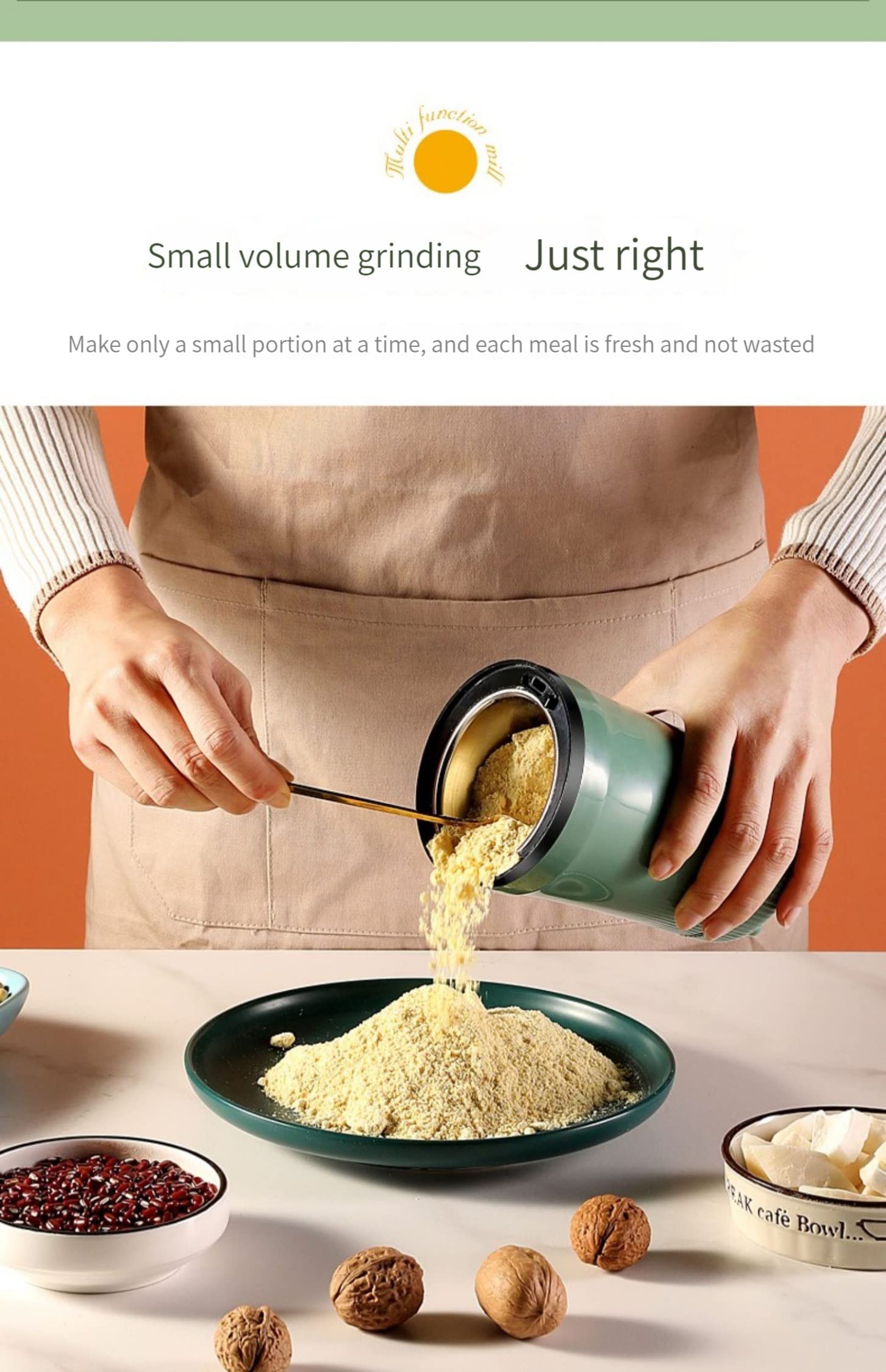 Premium Electric Grain Grinder - Stainless Steel Blades for Coffee, Spice, Pepper & Beans | Portable Flour Mill for Home Use | Fine Dry & Hard Grinding | Perfect for Kitchen, Camping & Baking (Green)