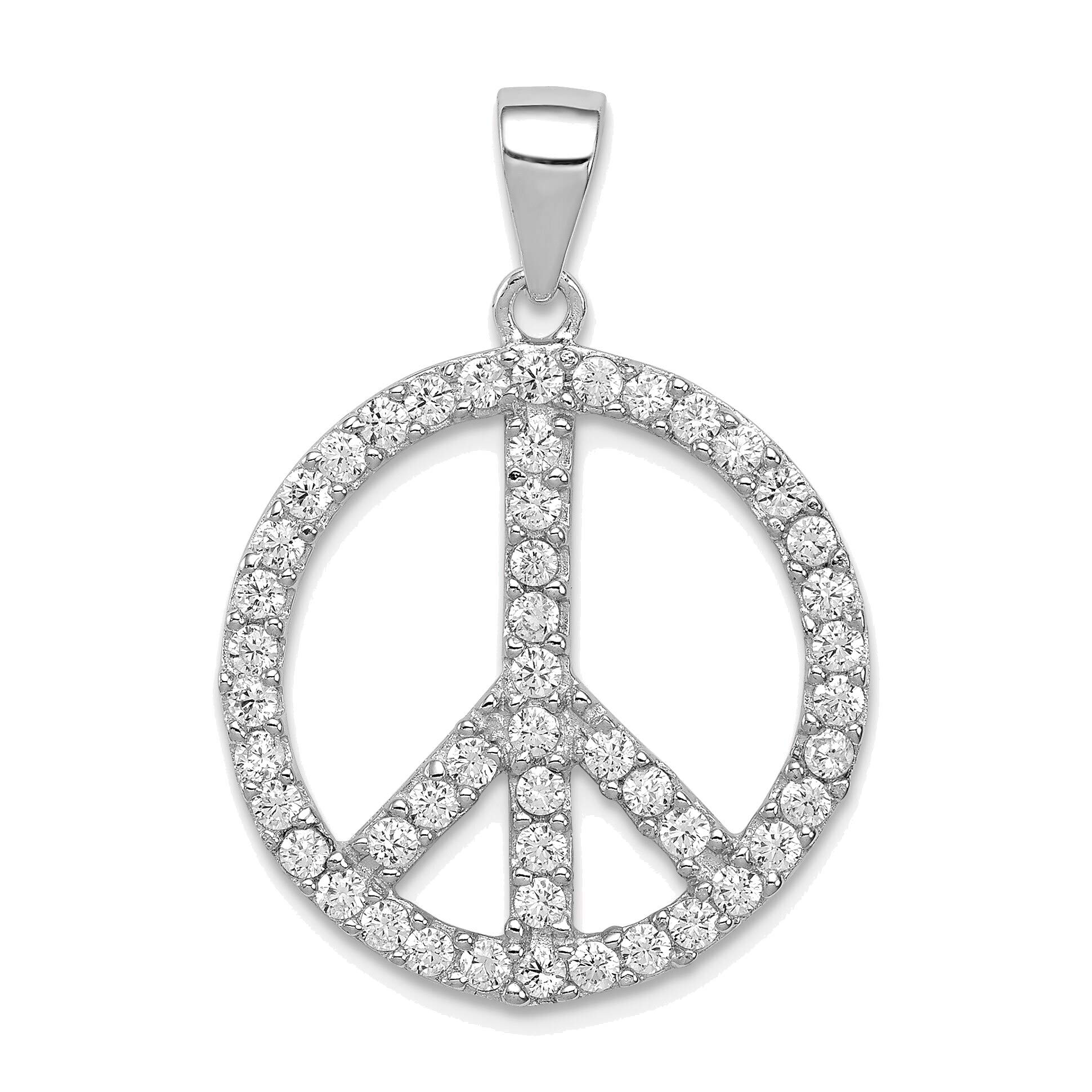 Bonyak Sterling Silver CZ Peace Symbol Pendant Necklace for Women - Elegant Hippie Jewelry Gift for Peace Lovers, Spiritual & Boho Style