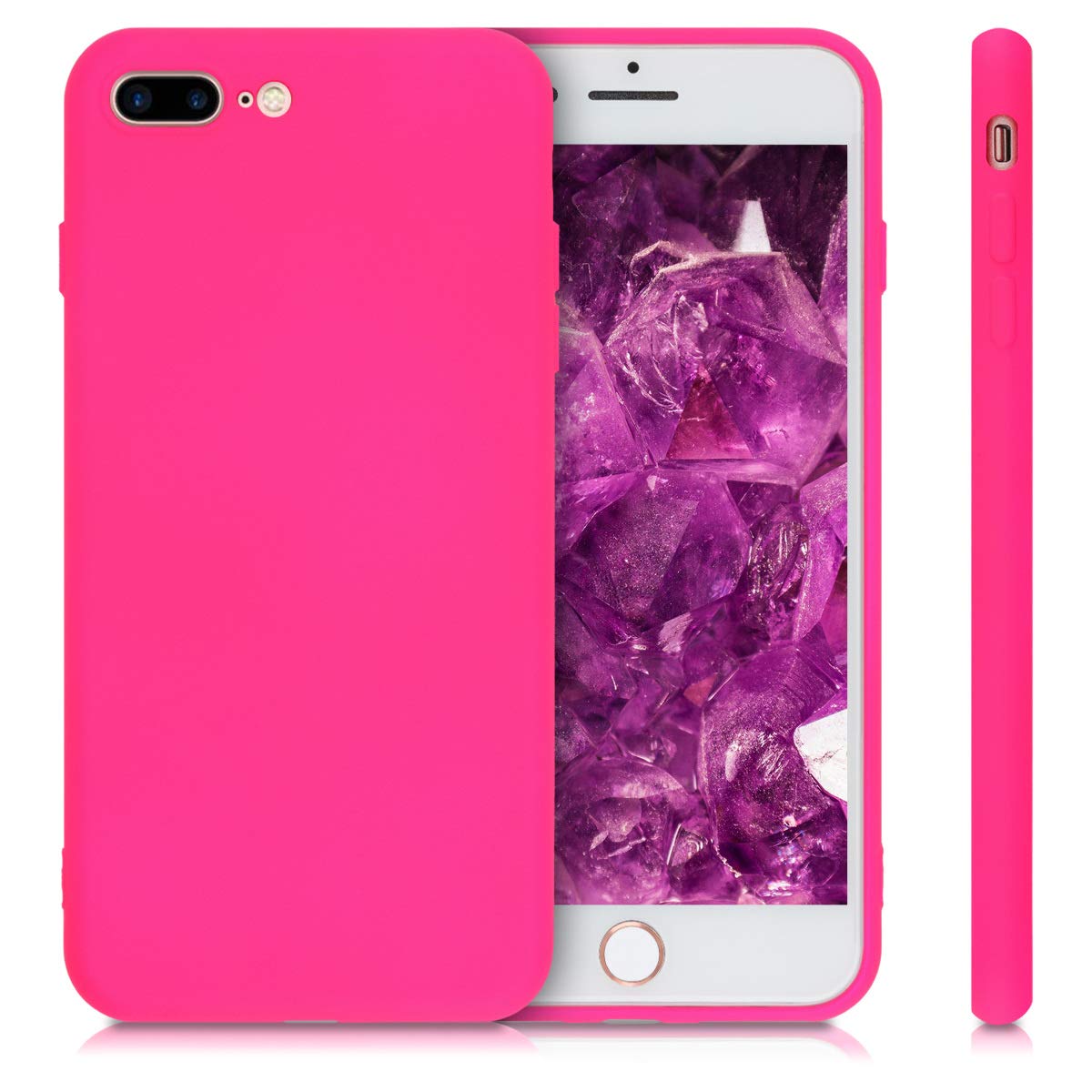 kwmobile Slim Protective TPU Silicone Phone Case for Apple iPhone 7 Plus/iPhone 8 Plus - Shockproof Cover with Non-Slip Grip in Neon Pink - Perfect for Everyday Use, Work & Outdoor Activities
