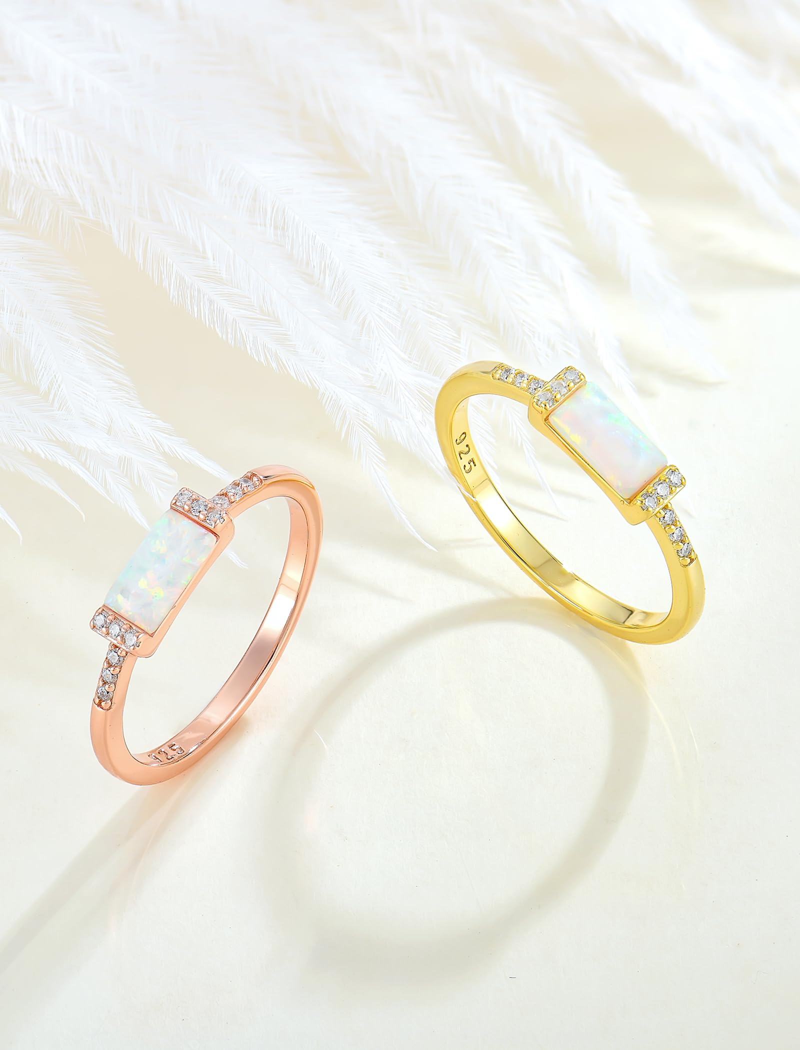 Opal Ring for Women 925 Sterling Silver Baguette Stacking Promise Rings | Elegant Jewelry Gift for Girlfriend, Wife, Anniversary | Perfect for Weddings, Date Nights, Special Occasions