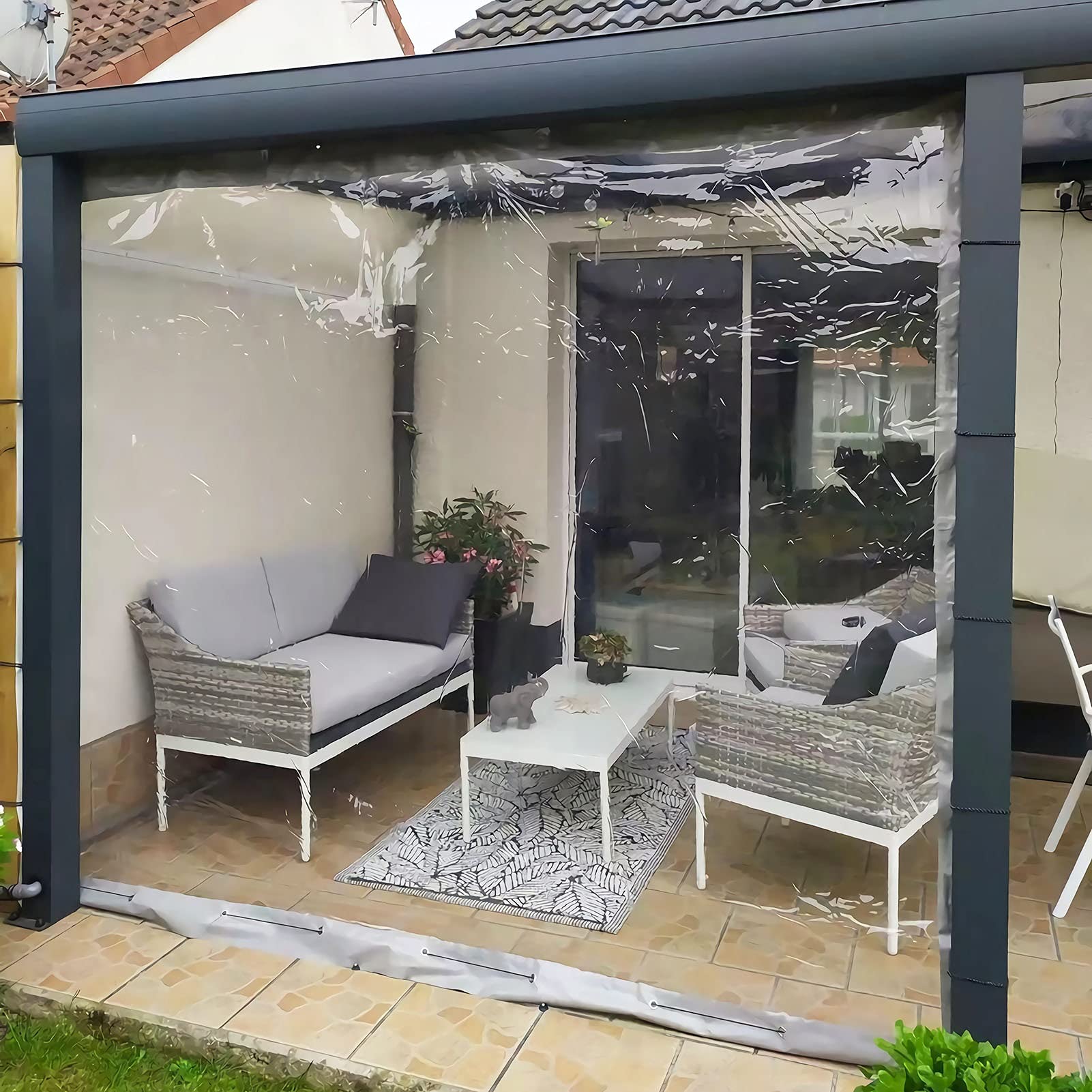 Premium Clear PVC Waterproof Tarp Curtain for Pergola - Heavy Duty Outdoor Side Panels with Rustproof Grommets (7.2x6.5ft, Gray) - Perfect for Patio, Porch, Gazebo & Backyard Weather Protection