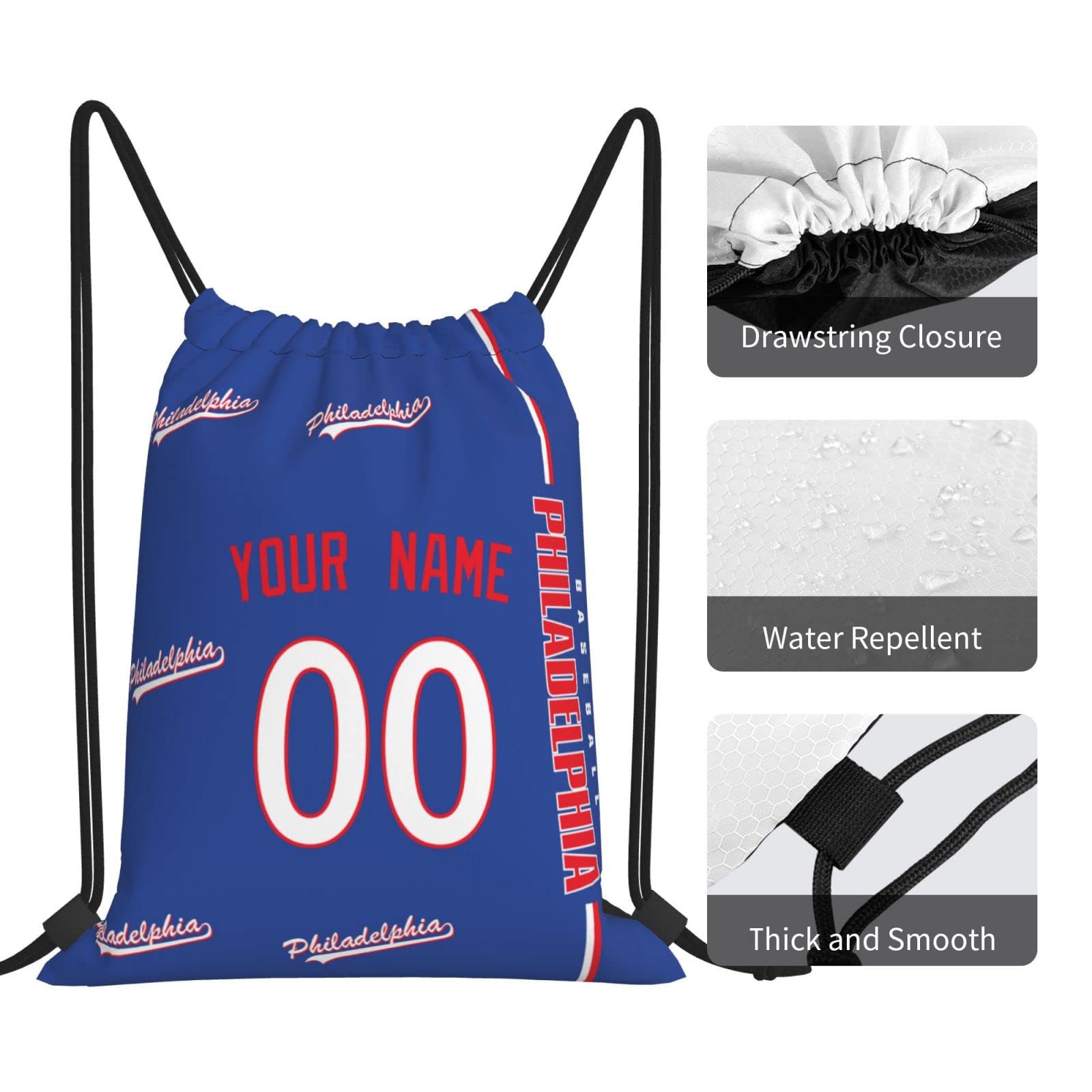 Custom Personalized Philadelphia Drawstring Backpack with Name & Number - Gift for Men, Women, Boys | Gym, Sports, Travel & School Use