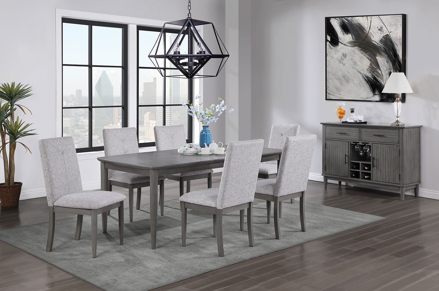 Ayana 7-Piece Extendable Dining Table Set with Chairs - Space-Saving Grey Kitchen Furniture for Small Dining Rooms & Apartments