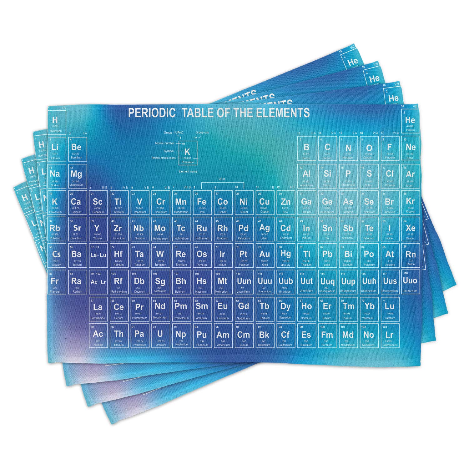 Ambesonne Science Placemats Set of 4 - Chemistry Element Table Design, Modern Washable Fabric Dining Table Mats - Standard Size in Pale Blue Aqua Sky | Perfect for Science Lovers, Classroom Decor & Themed Dinner Parties