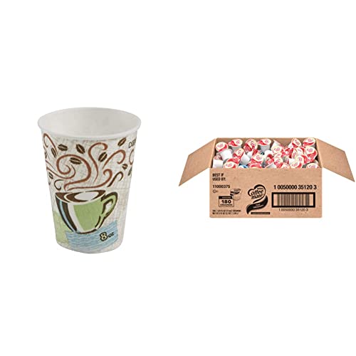 Dixie 5338CD PerfecTouch Hot Cups, 8oz Paper Coffee Cups with Coffee Dreams Design (Case of 1000) & Nestle Coffee mate Original Liquid Creamer Singles - Non Dairy, No Refrigeration Needed (Box of 180) - Perfect for Office Coffee Stations, Cafes, and Home Use