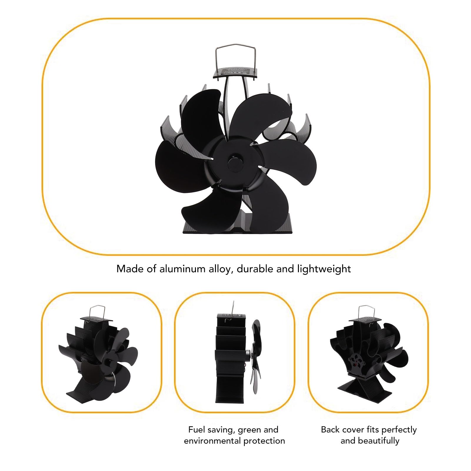 6-Blade Wood Stove Fan - Heat Powered Fireplace Fan for Efficient Home Heating - Perfect for Wood Burning Stoves & Log Cabin Fireplaces (LT419)