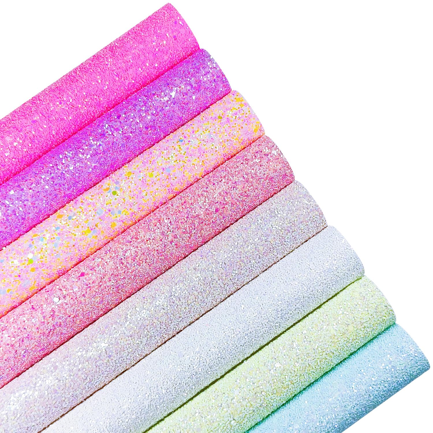 Sparkly Glaze Candy Color Chunky Glitter Faux Leather Fabric Sheets - 8x12 Inch Shiny Solid Color Craft Material for DIY Bows, Hair Accessories & Summer Fashion Projects