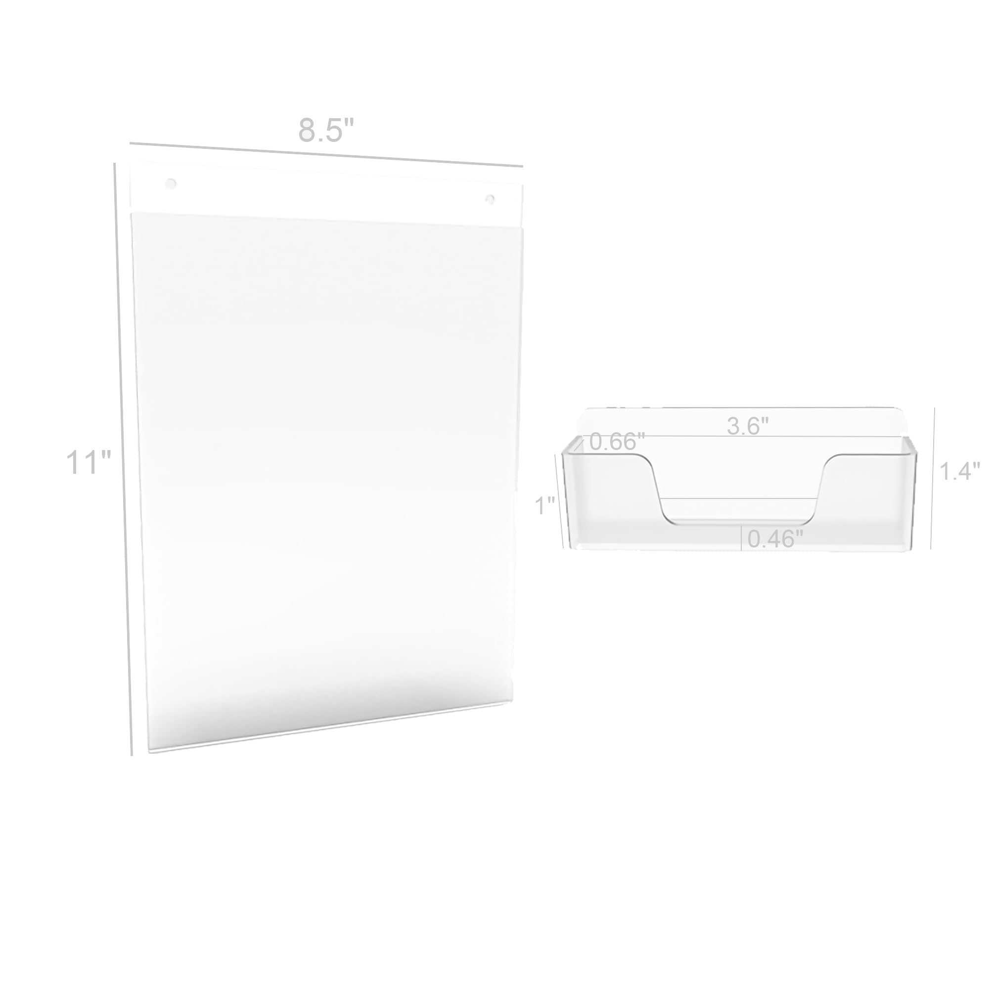 6 Pack Clear Acrylic Wall Mount Sign Holder 8.5x11 Inches with Business Card Slot - Single-Side Picture Frame for Office, Retail & Restaurants - Includes Peel Off Protective Film (White) - Perfect for Menu Boards, Price Displays & Promotional Signs