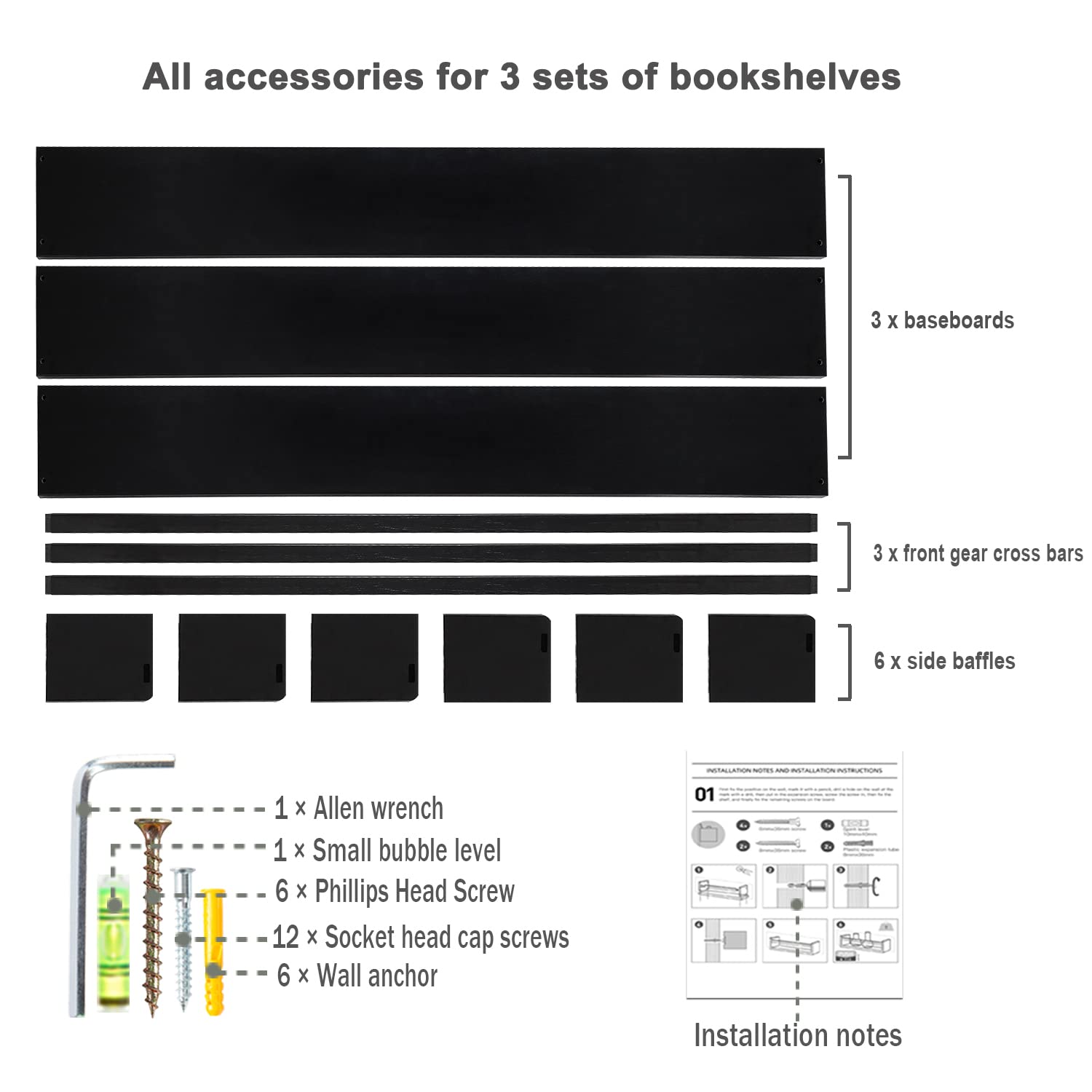 Wall-Mounted Nursery Bookshelves Set of 3 - 36 Inch Black Kids Book Storage Organizer for Baby Playroom & Bedroom - Space-Saving Wall Shelves for Children's Books, Toys & Decor