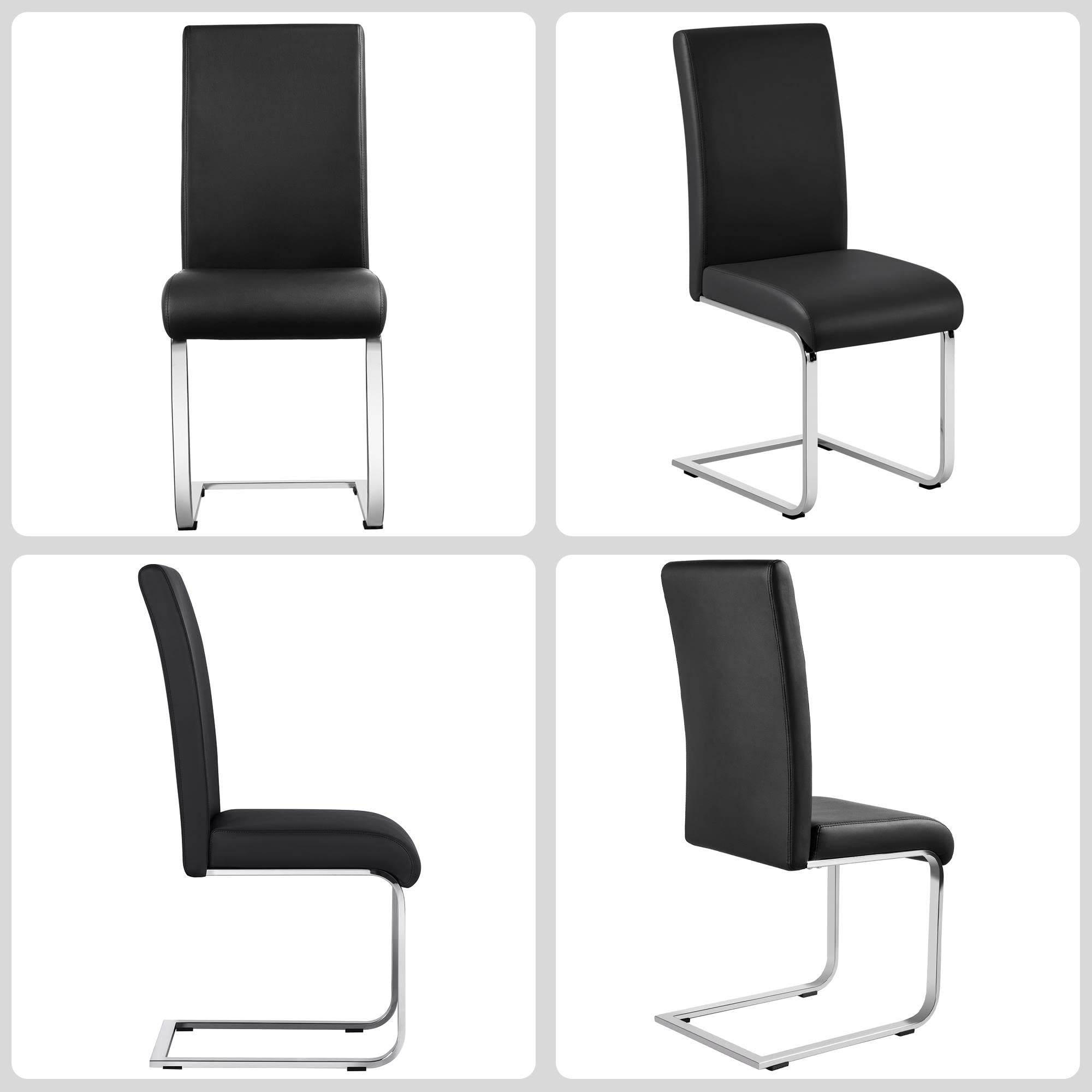Premium PVC Leather Dining Chairs Set of 2 - Modern Kitchen & Living Room Chairs with Padded Seat & Sturdy Metal Legs - Black - Perfect for Home Dining, Kitchen Breakfast Nook & Small Space Apartments