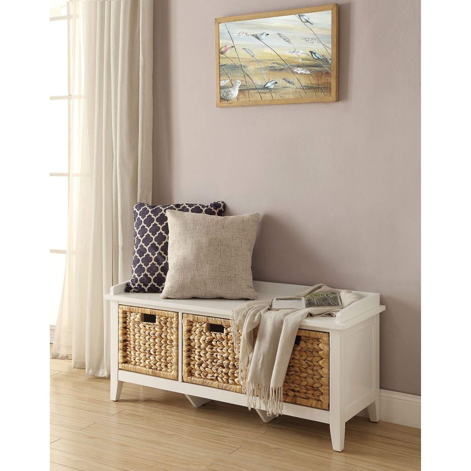 White Storage Bench Ottoman with Seating - Entryway & Bedroom Storage Solution, Foot Rest for Living Room, Bedroom, Hallway Organization & Home Decor