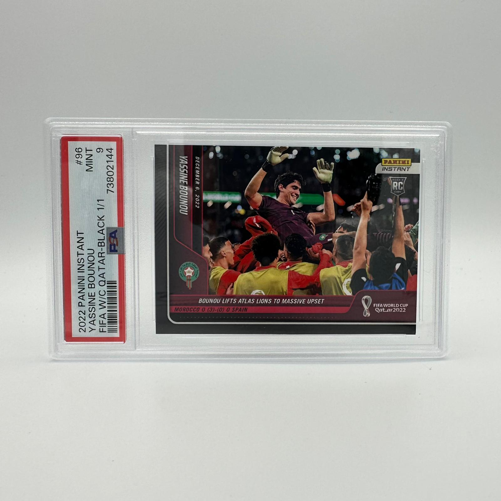 PSA 9 Graded 1/1 Yassine Bounou #96 FIFA World Cup Qatar 2022 Black Parallel Soccer Card - Perfect for Soccer Memorabilia Collections and Sports Card Investments