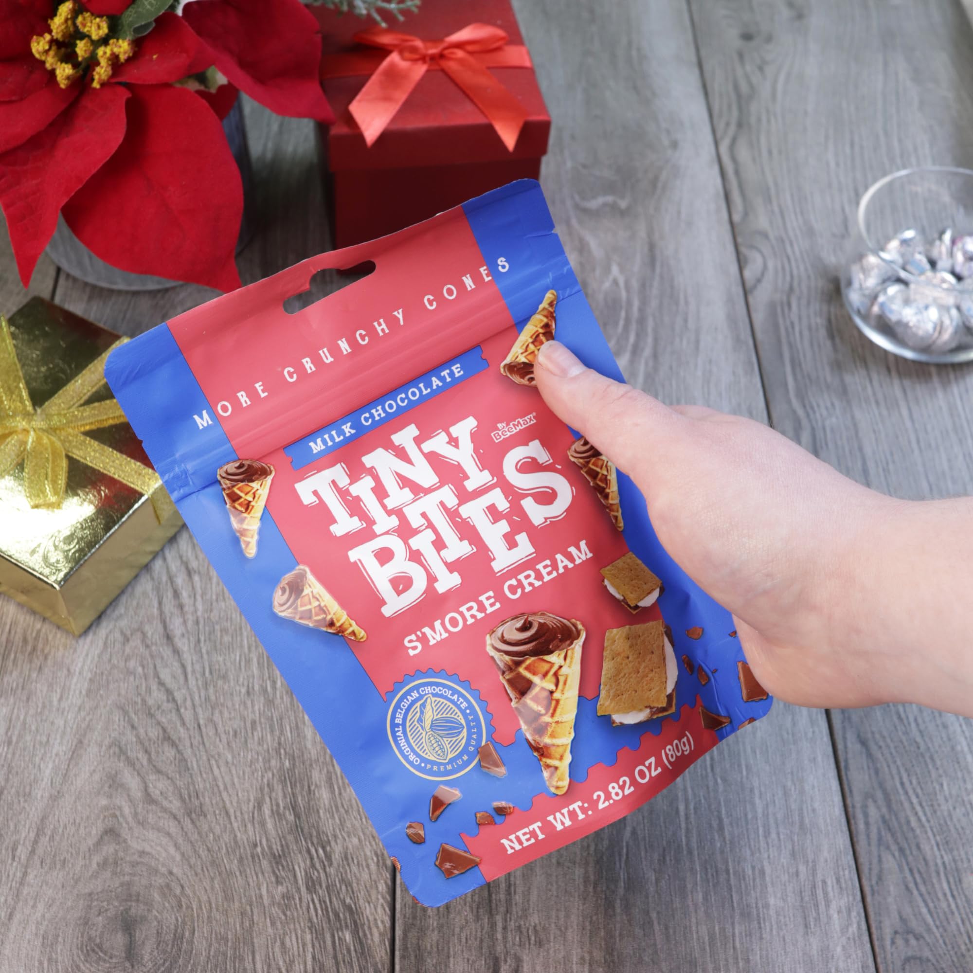 Bee Max S'mores Chocolate Cones Bites - Crunchy Bite-Sized Waffle Cone Snacks in Resealable Bag (2.82oz) - Perfect for Parties, Movie Nights & On-the-Go Treats